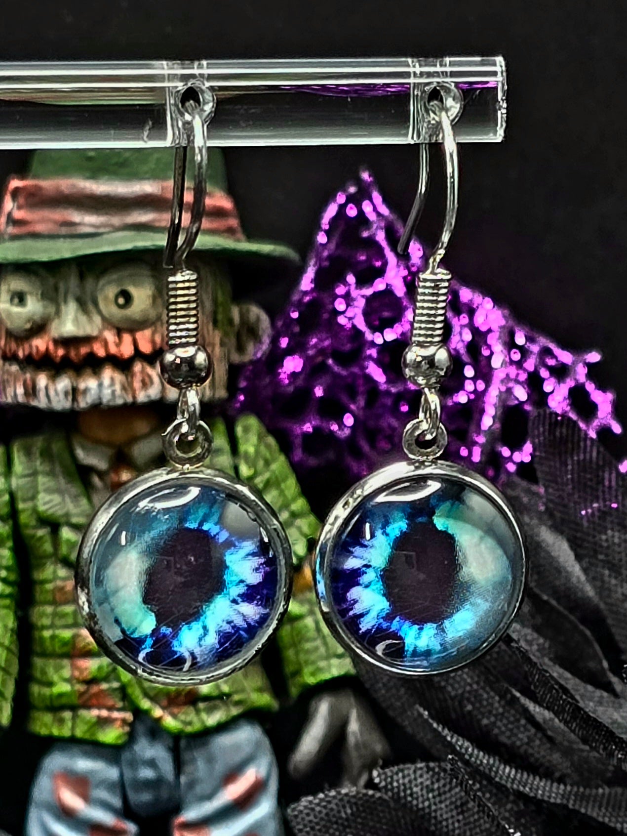 Blue Eyes Bezel Dangle Earrings
