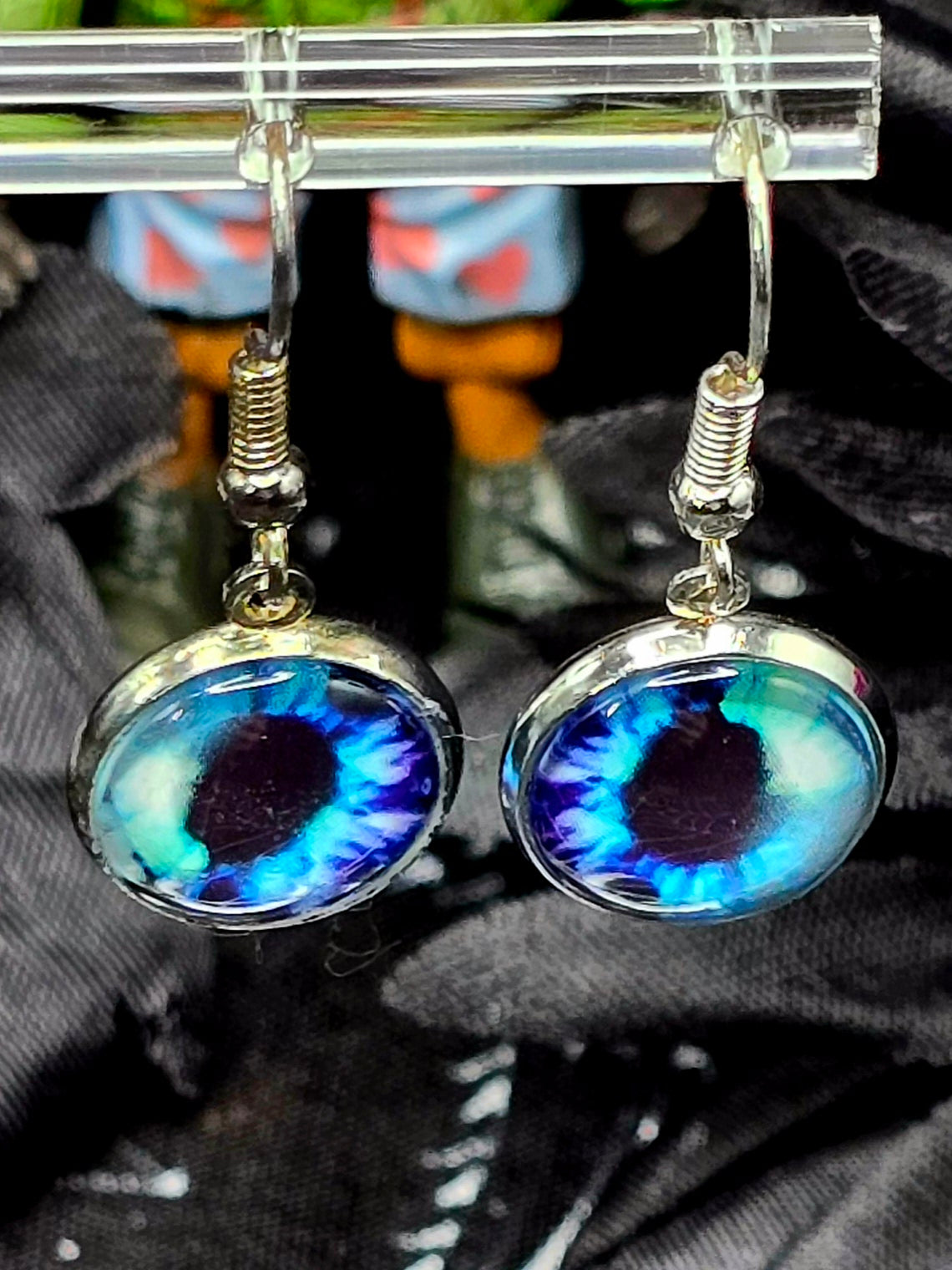 Blue Eyes Bezel Dangle Earrings