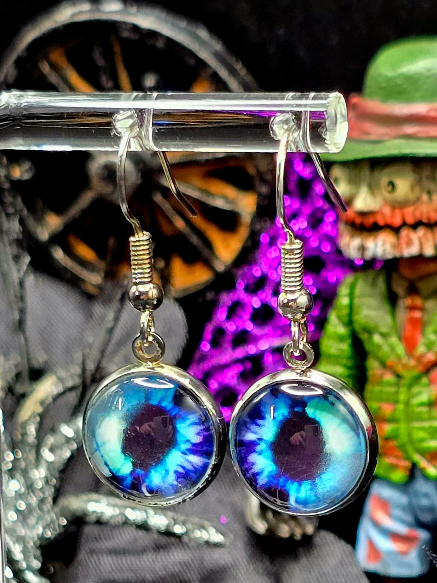 Blue Eyes Bezel Dangle Earrings