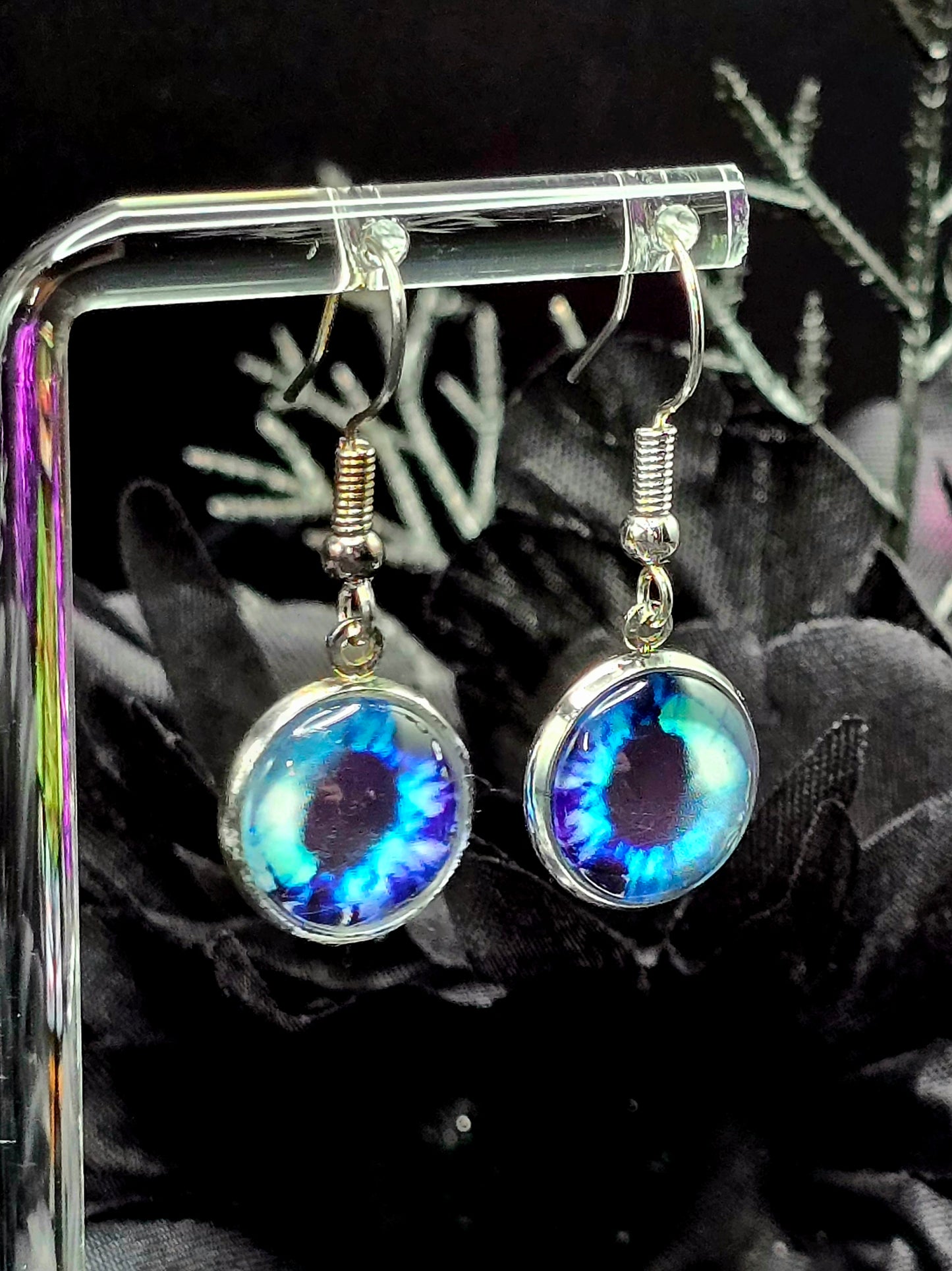 Blue Eyes Bezel Dangle Earrings