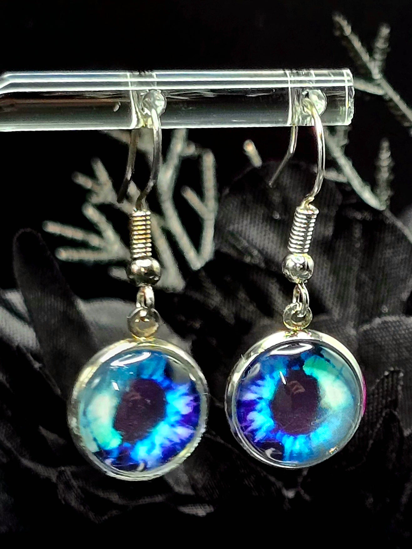 Blue Eyes Bezel Dangle Earrings