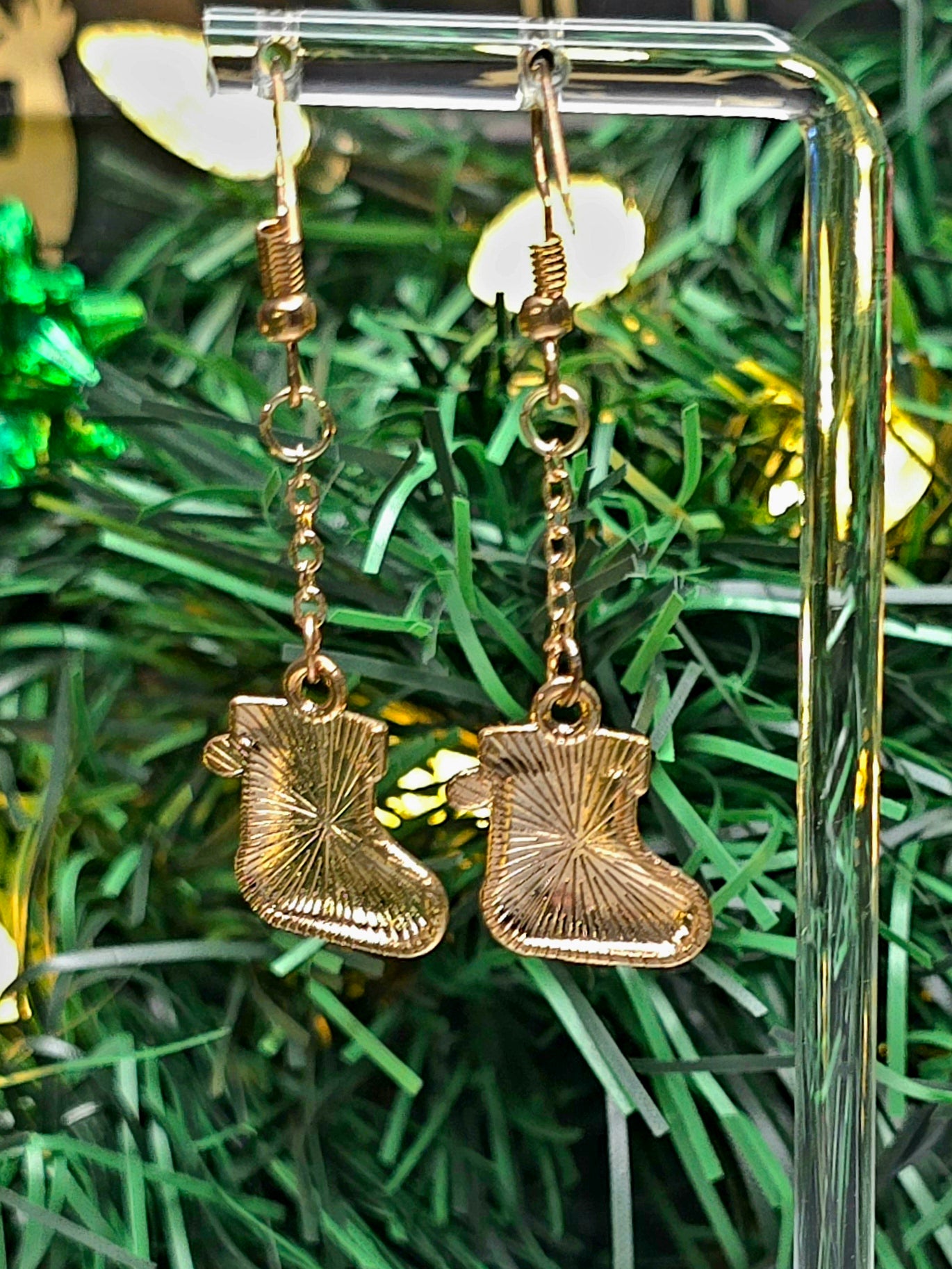 White Stocking Dangle Earrings