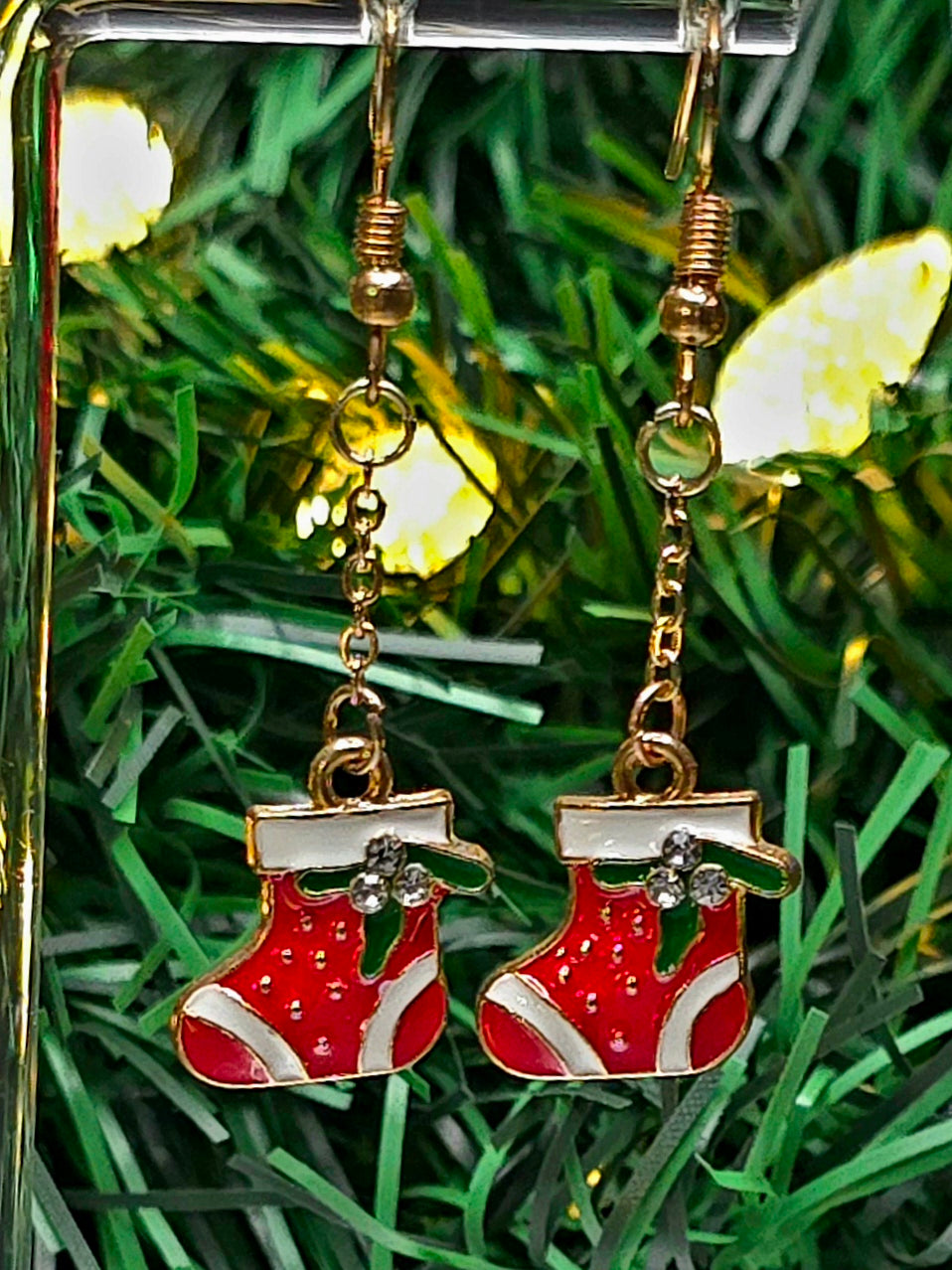 White Stocking Dangle Earrings