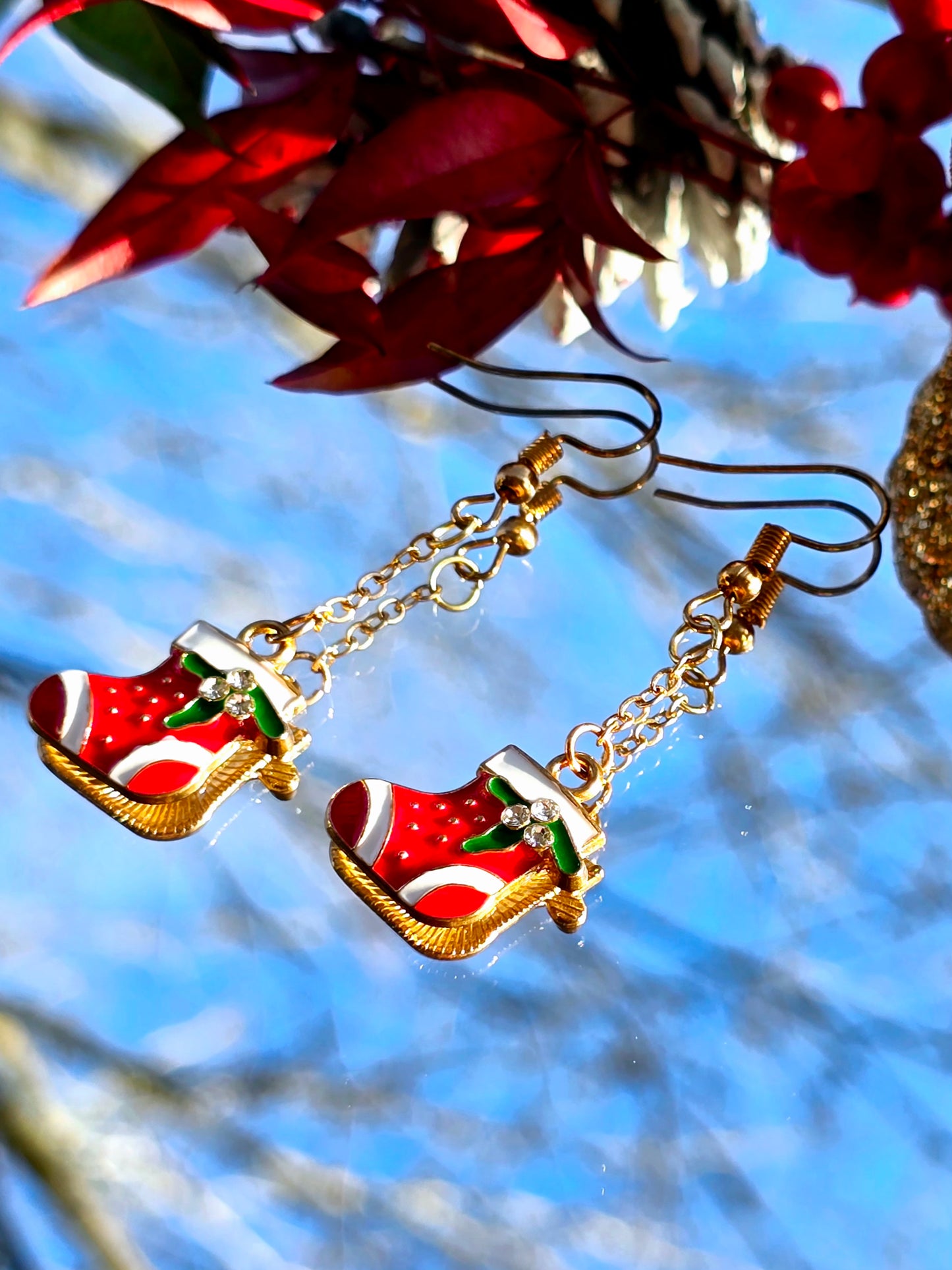 White Stocking Dangle Earrings