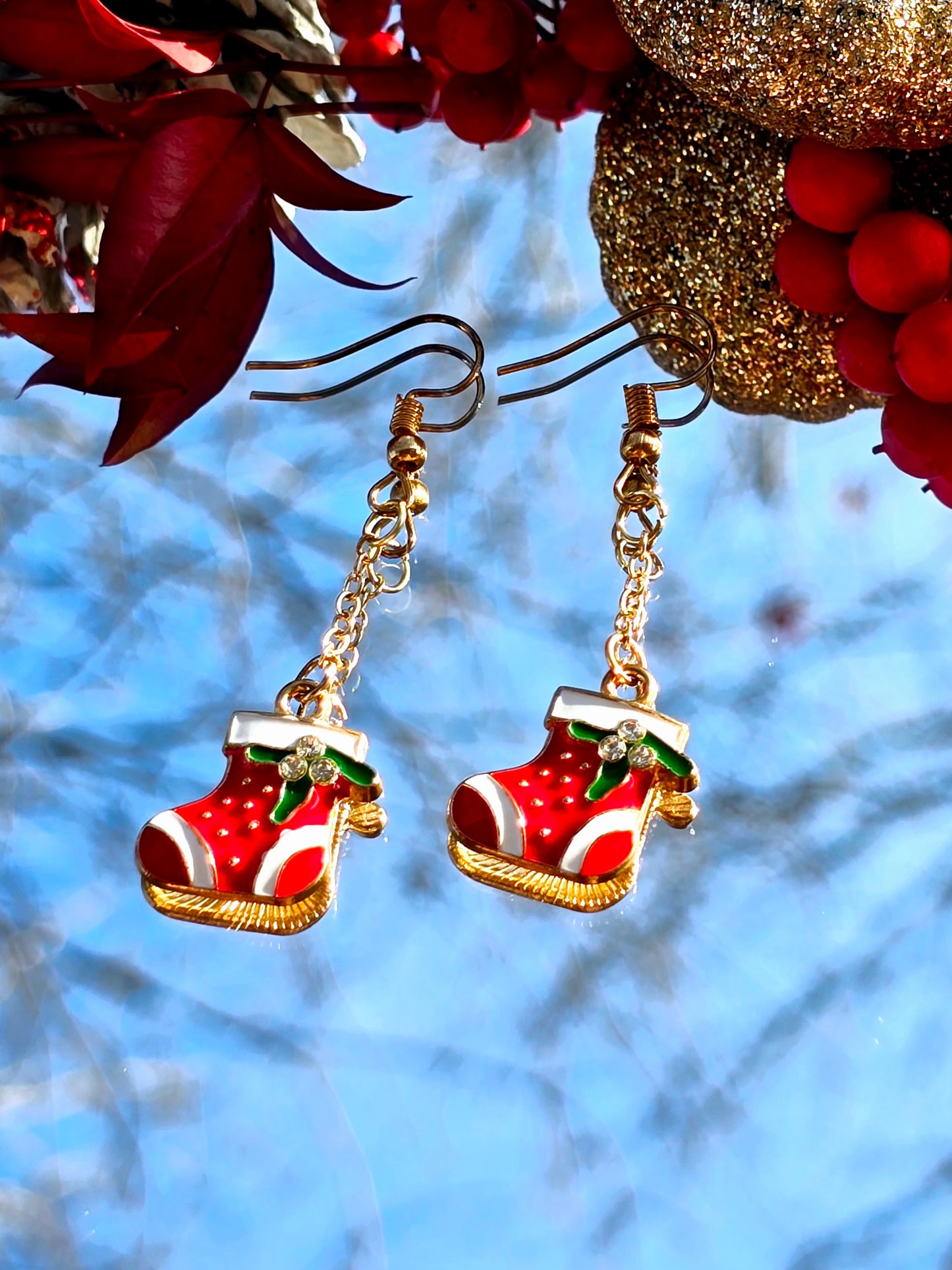 White Stocking Dangle Earrings