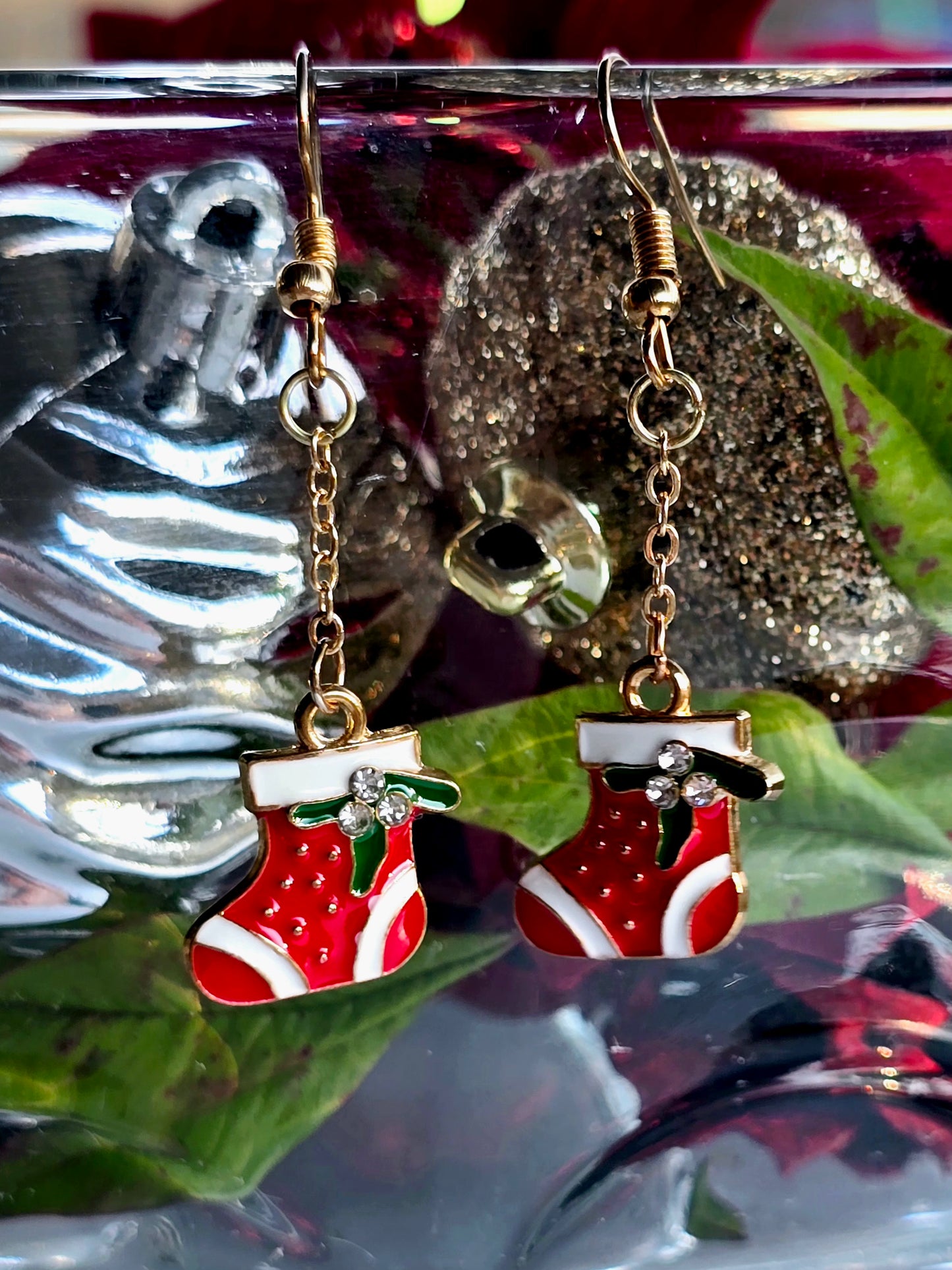 White Stocking Dangle Earrings
