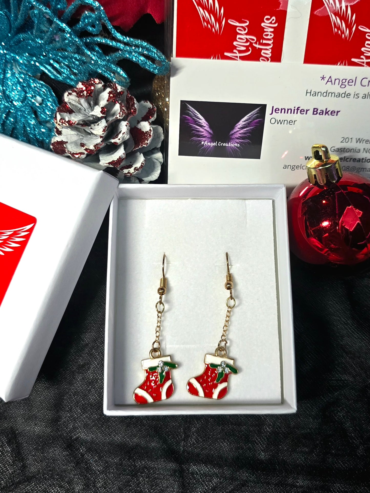 White Stocking Dangle Earrings