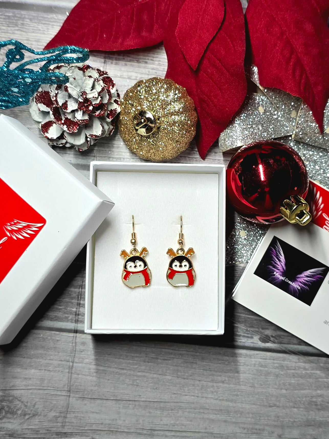 Penguin Christmas Dangle Earrings
