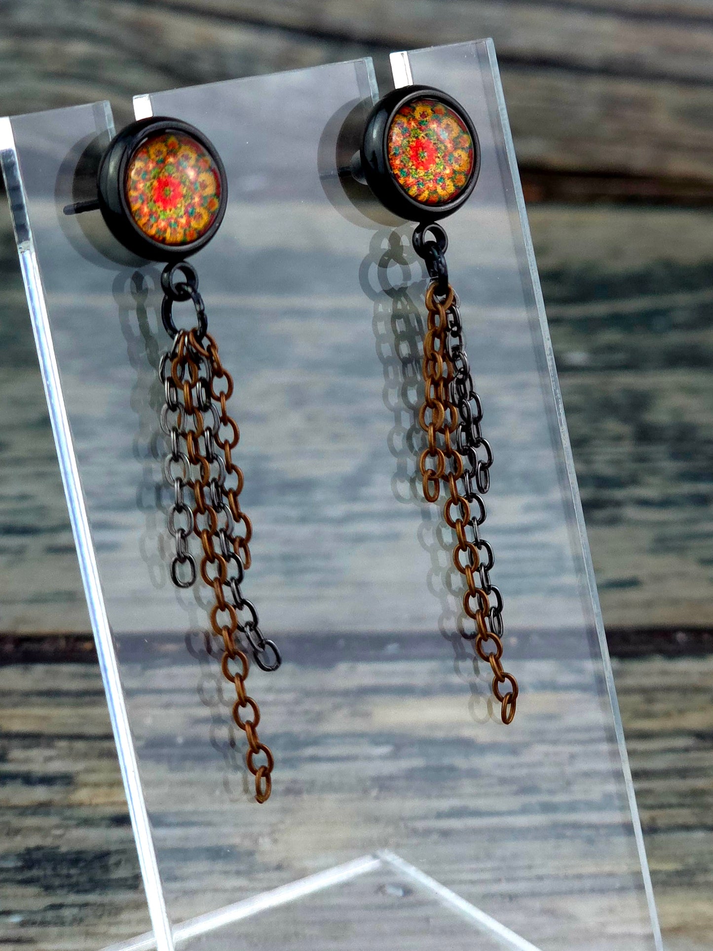 Orange Bezel Post Stud Earrings