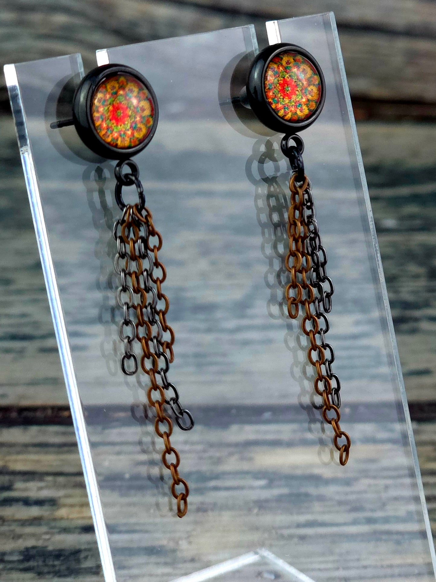 Orange Bezel Post Stud Earrings