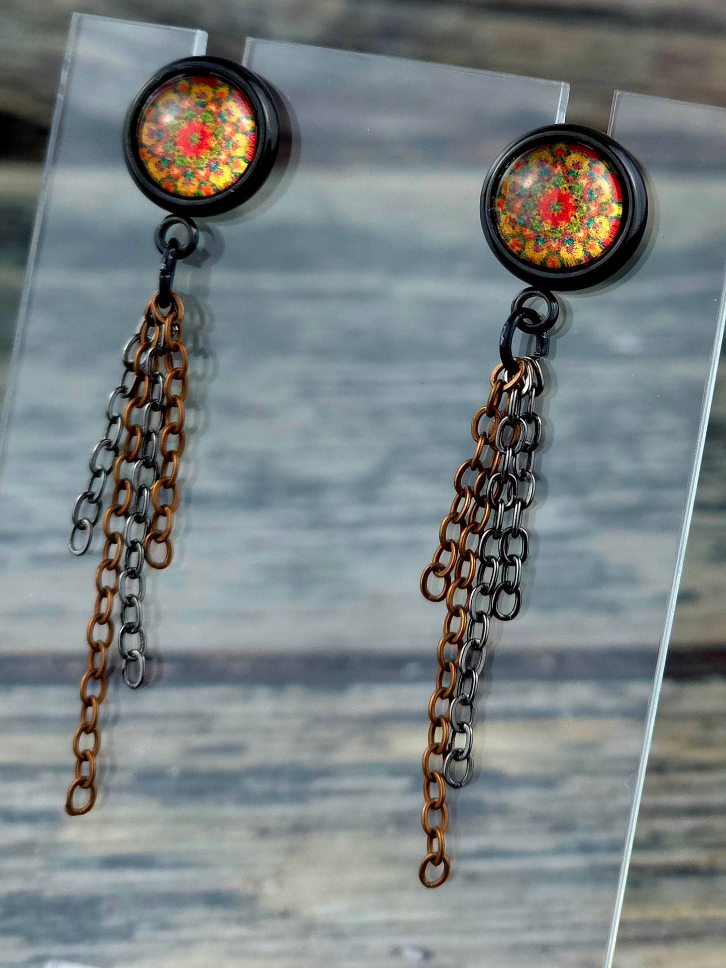 Orange Bezel Post Stud Earrings