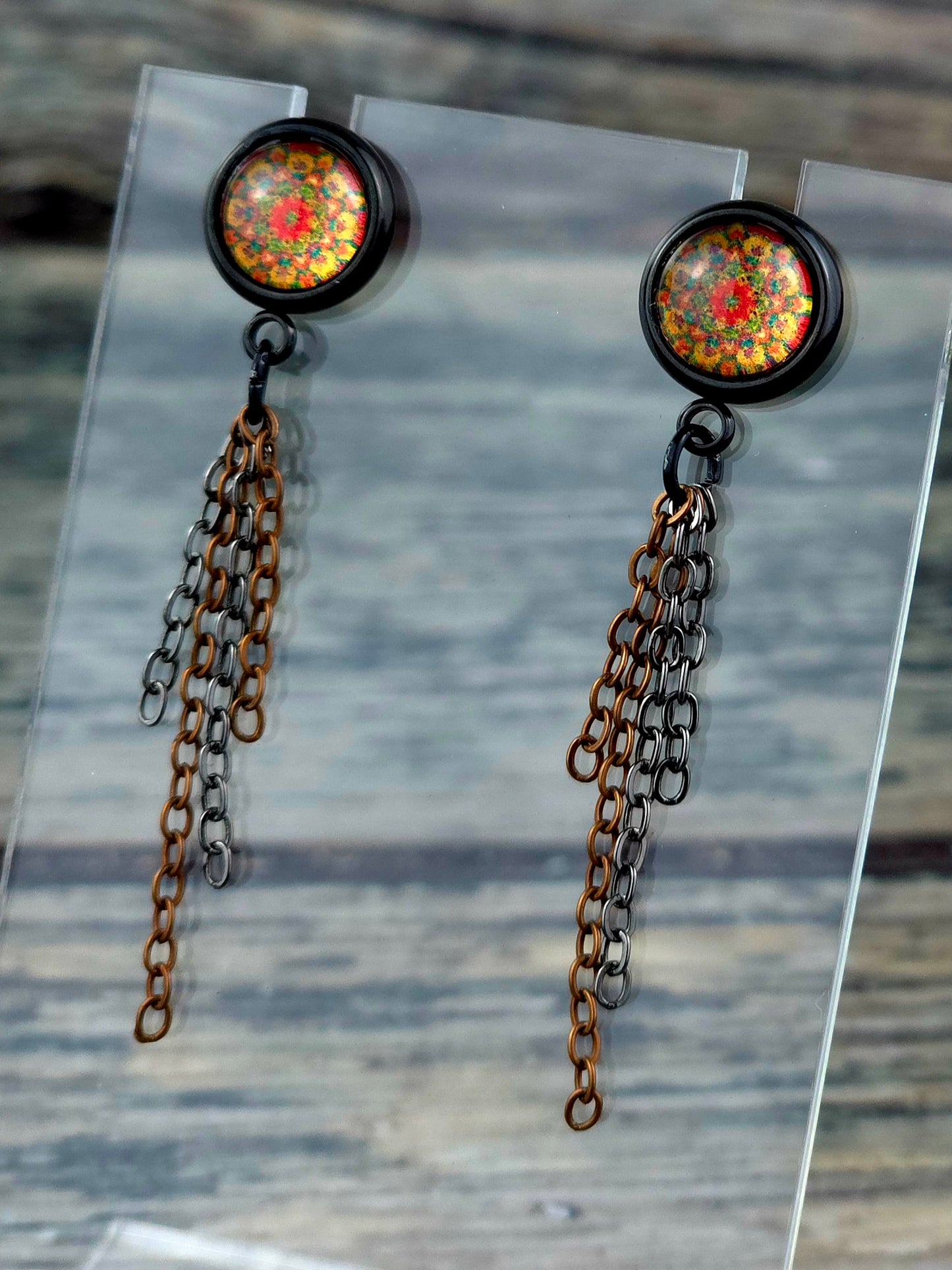 Orange Bezel Post Stud Earrings