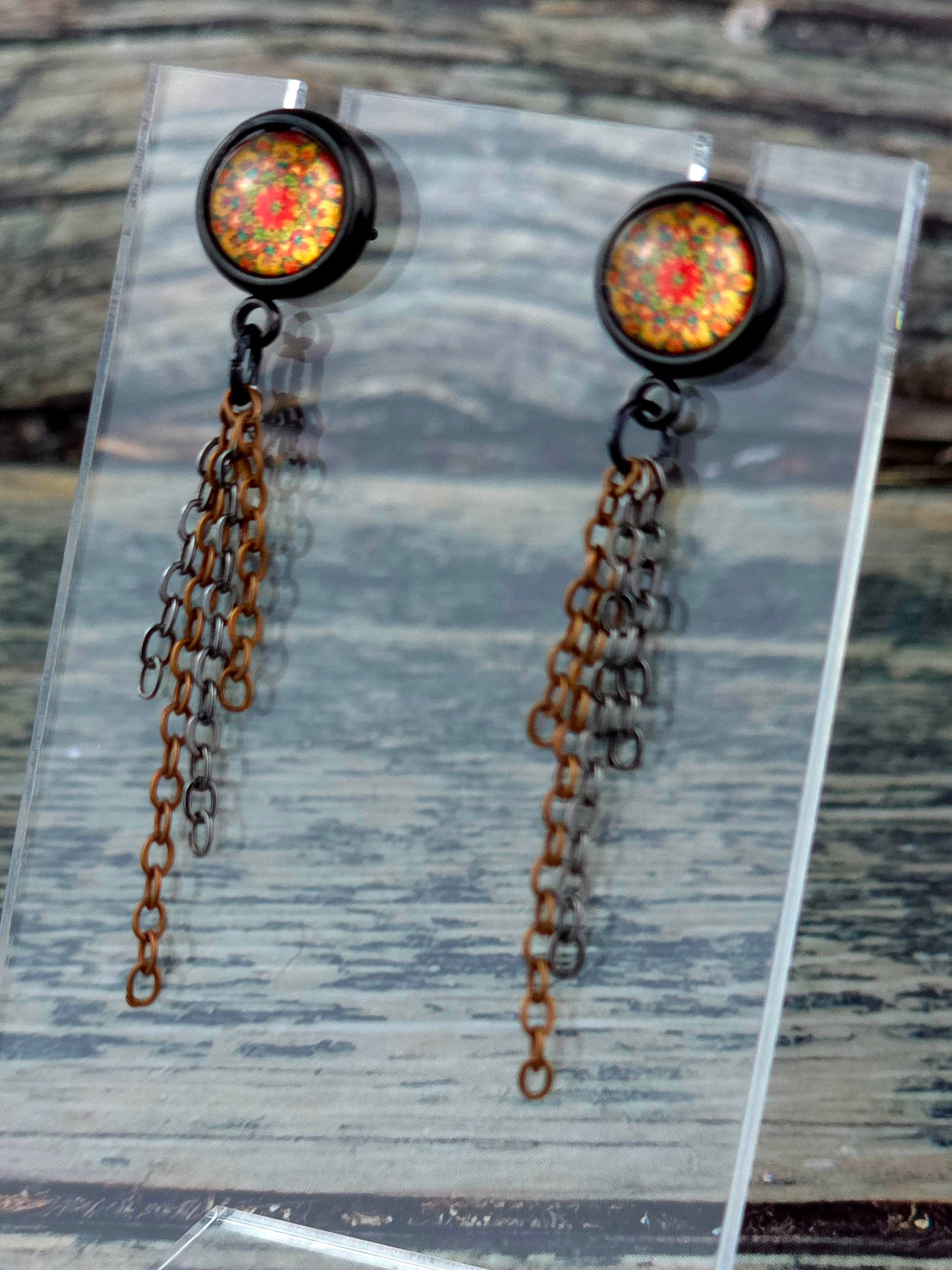Orange Bezel Post Stud Earrings