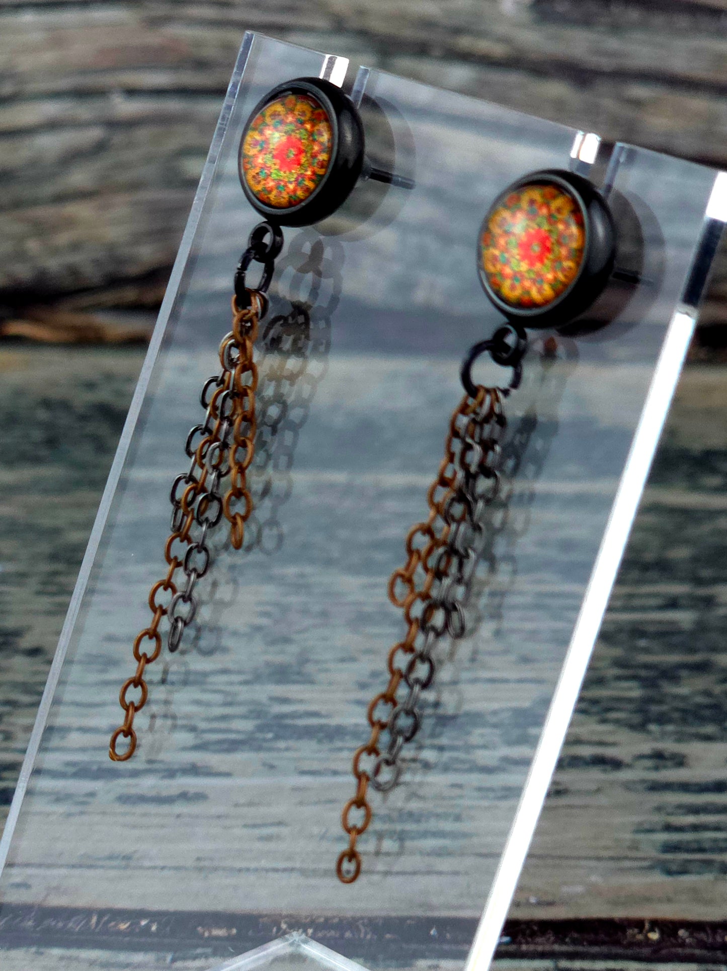 Orange Bezel Post Stud Earrings