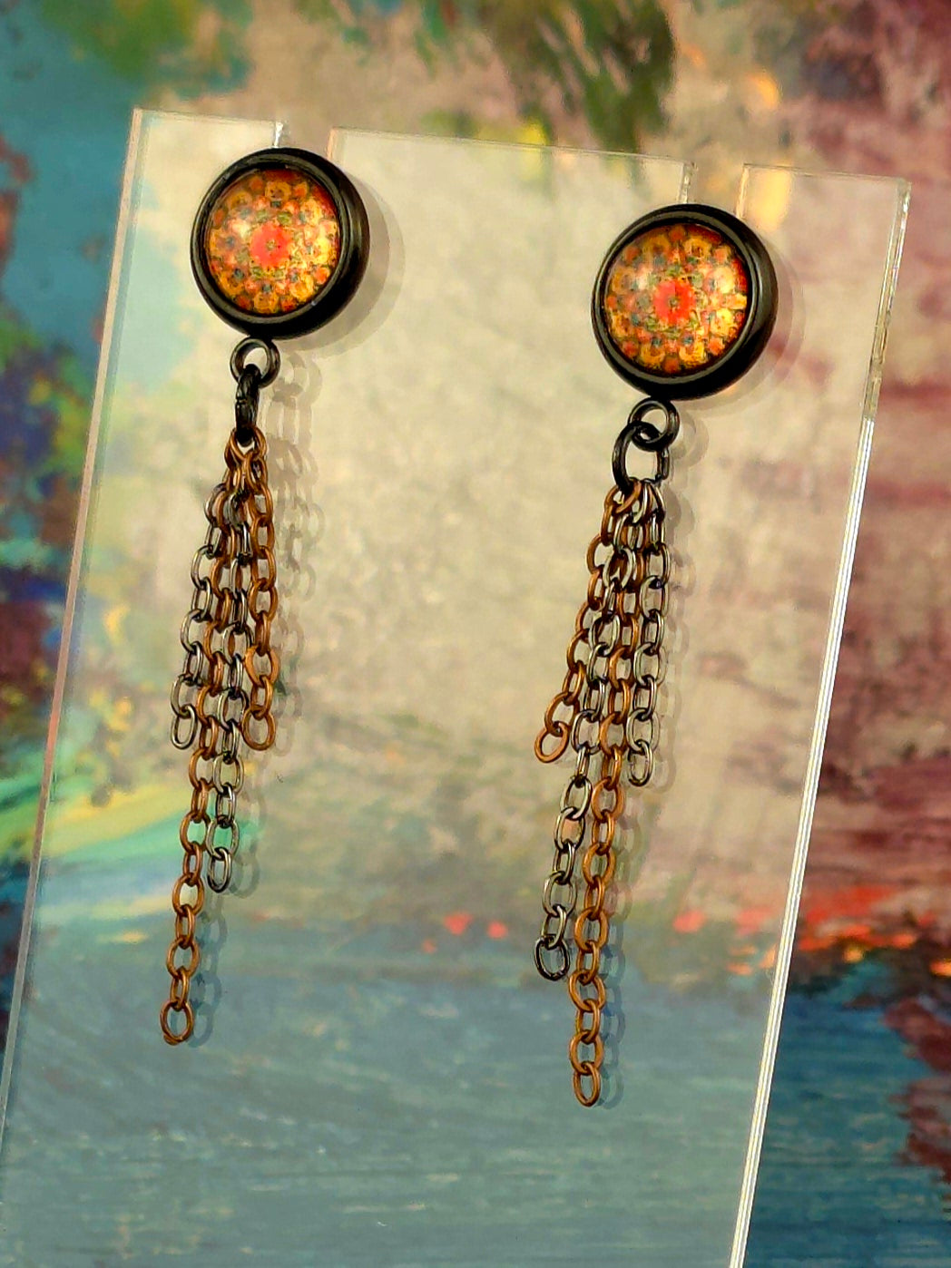 Orange Bezel Post Stud Earrings