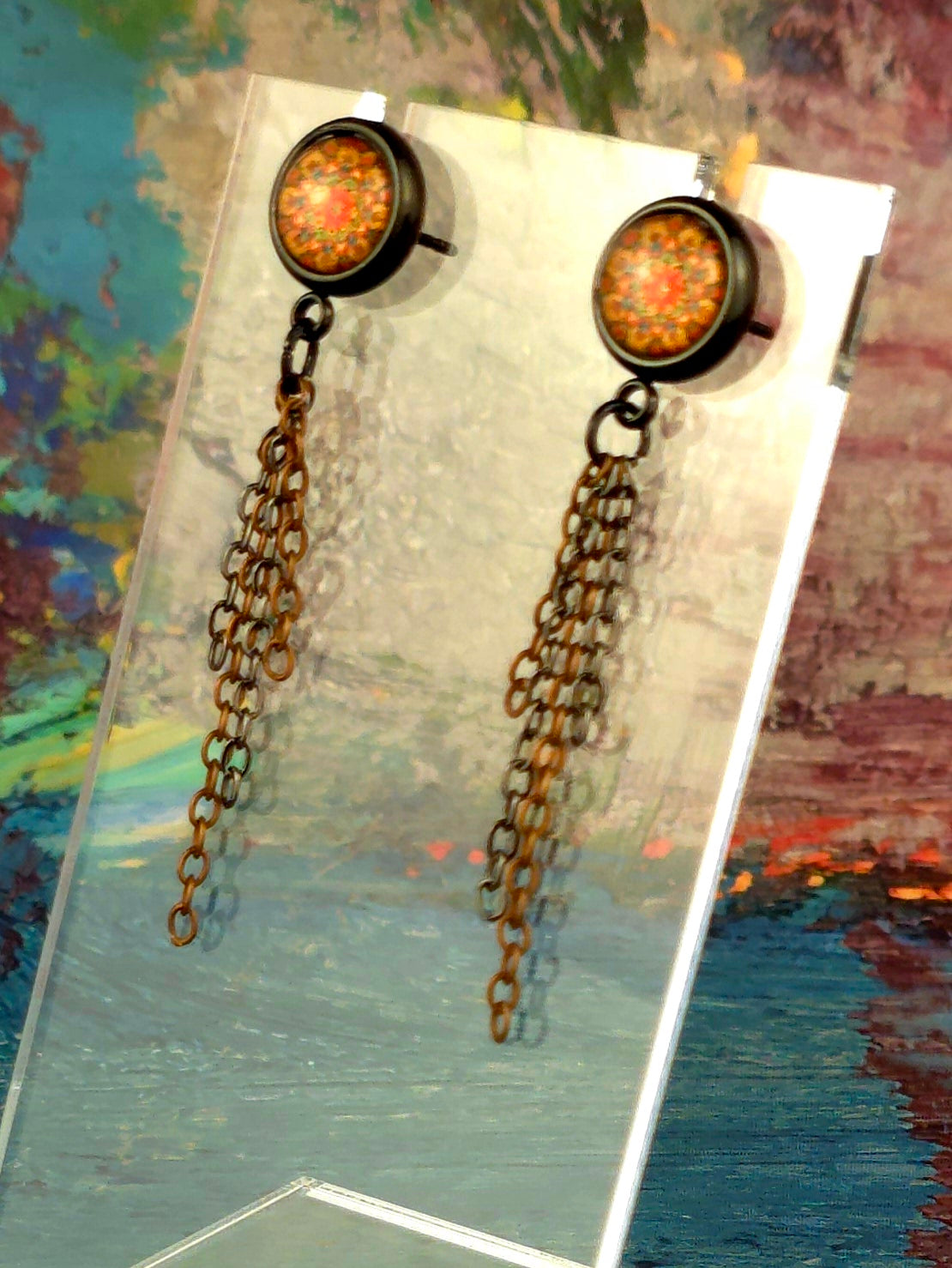 Orange Bezel Post Stud Earrings