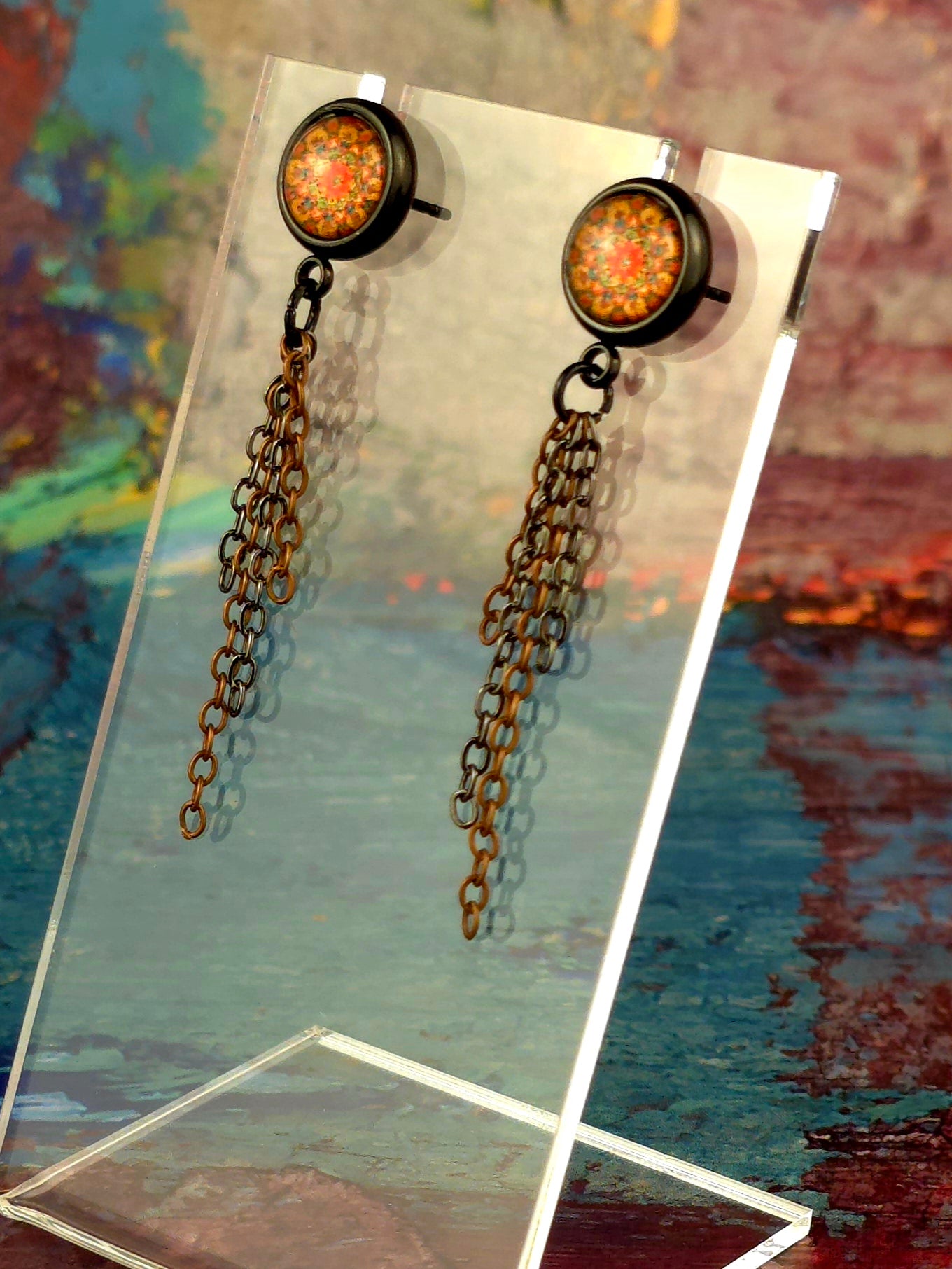 Orange Bezel Post Stud Earrings