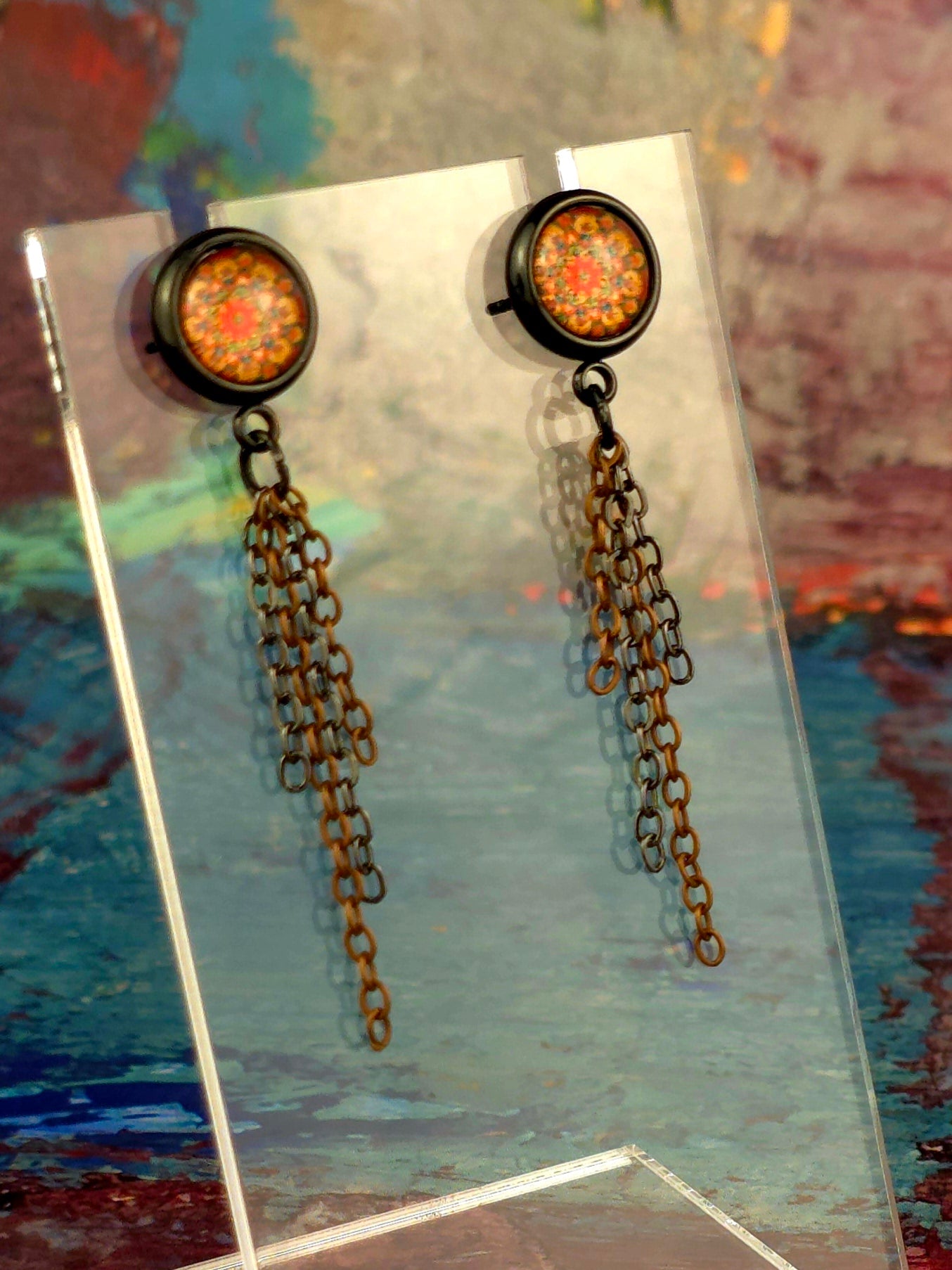 Orange Bezel Post Stud Earrings