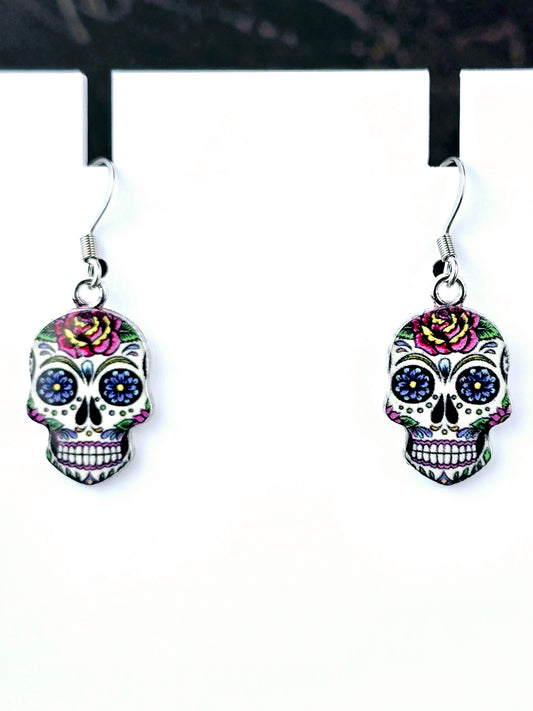 SugarSkull Dangle Fishhook Earrings