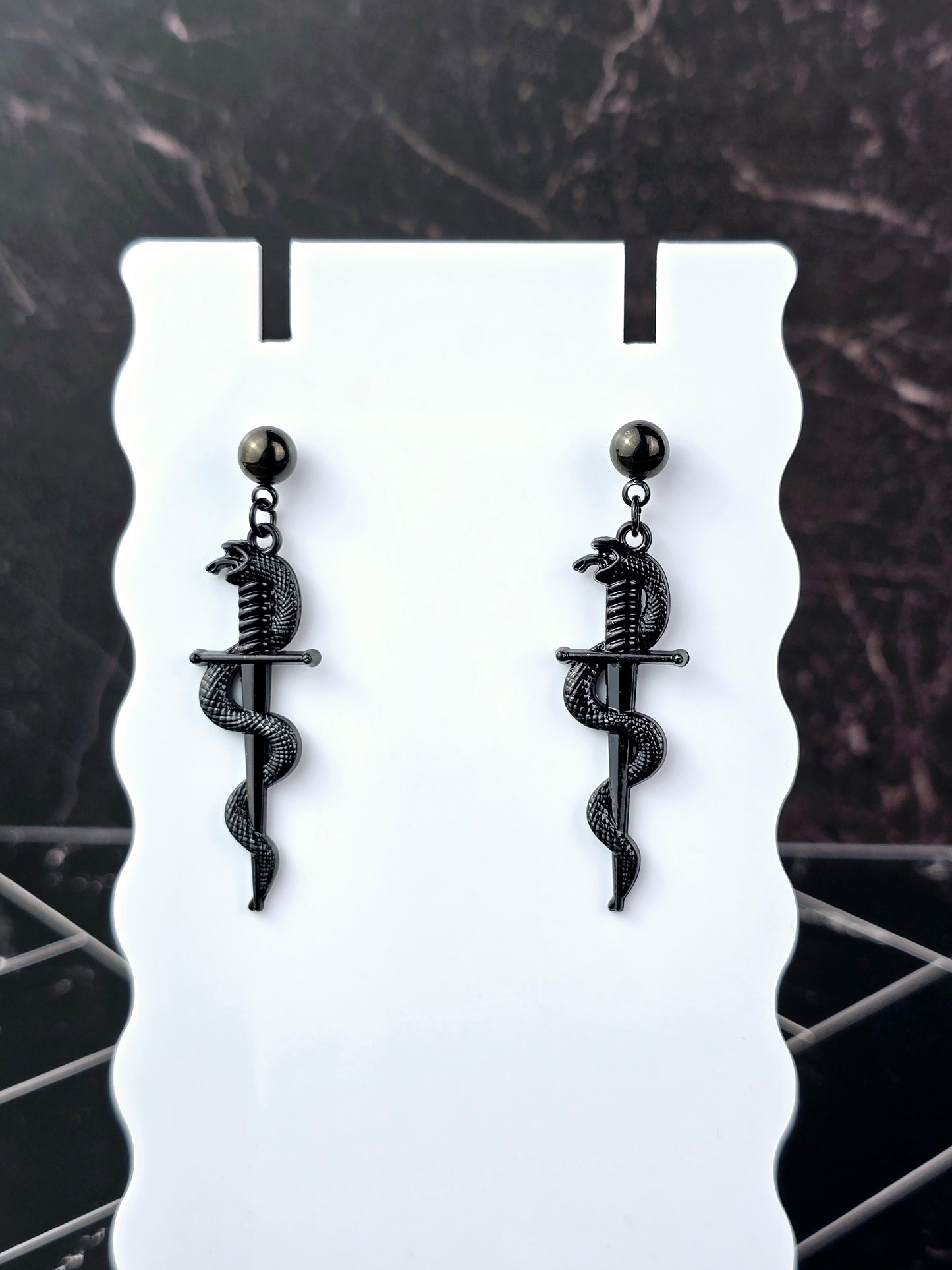 Black Snake & Dagger Ball Post Earrings