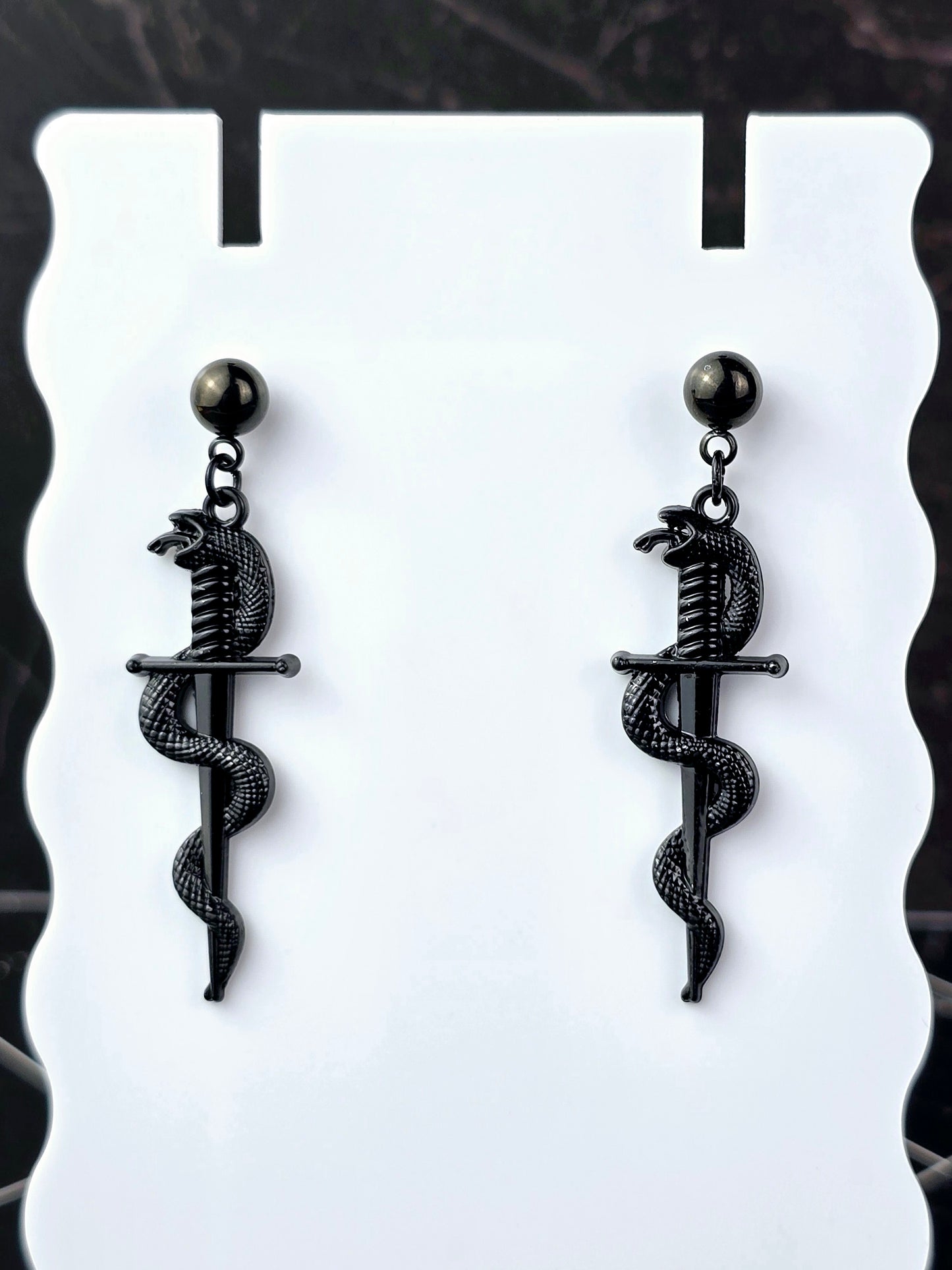 Black Snake & Dagger Ball Post Earrings