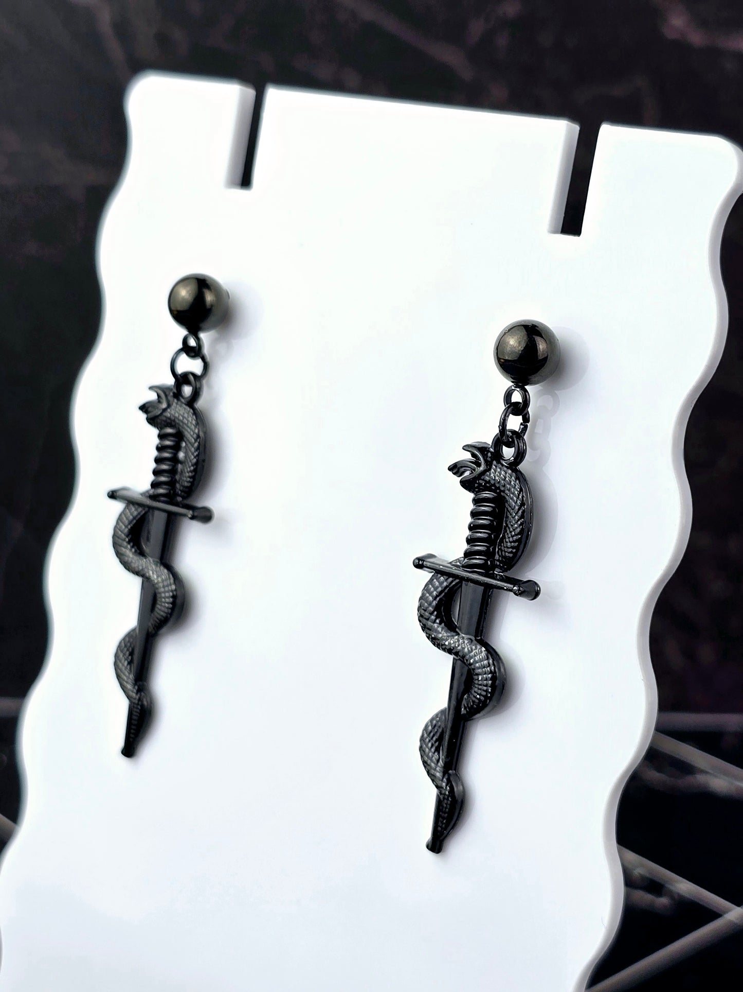 Black Snake & Dagger Ball Post Earrings
