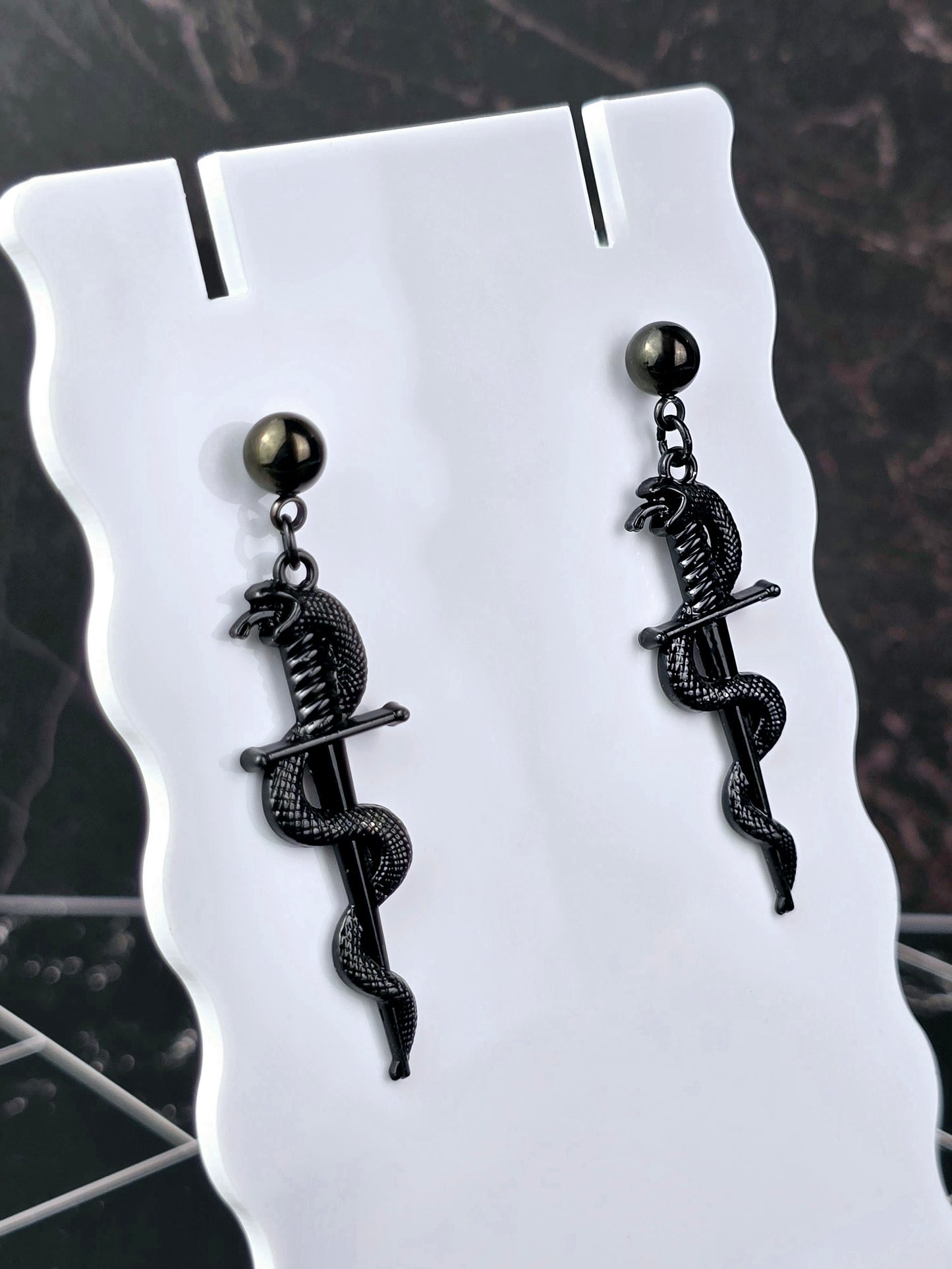 Black Snake & Dagger Ball Post Earrings