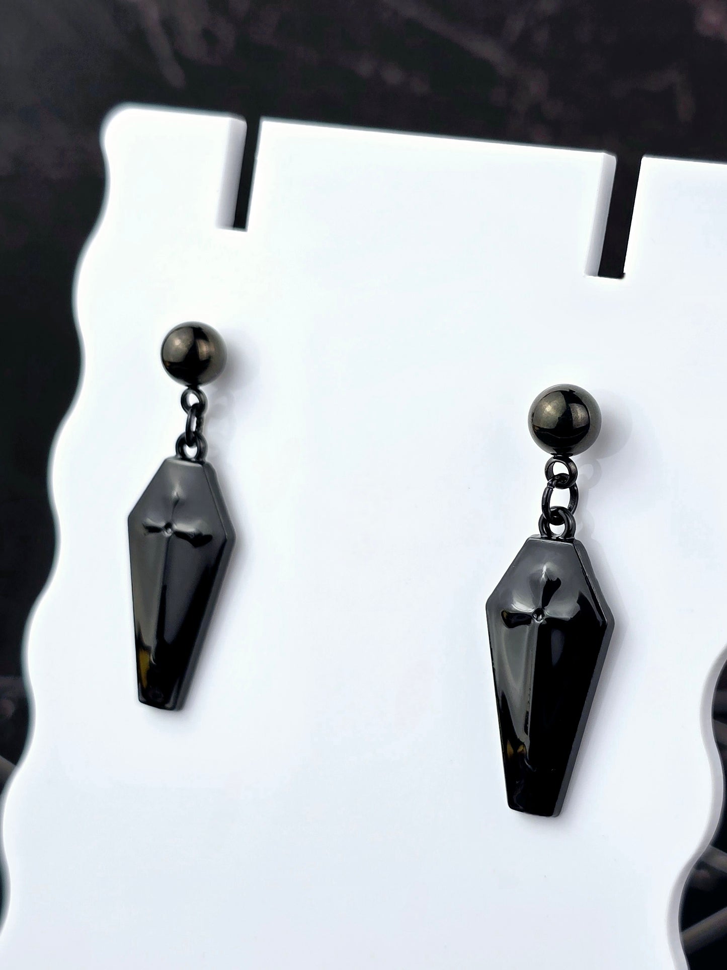 Coffin Dangle Ball Post Earrings