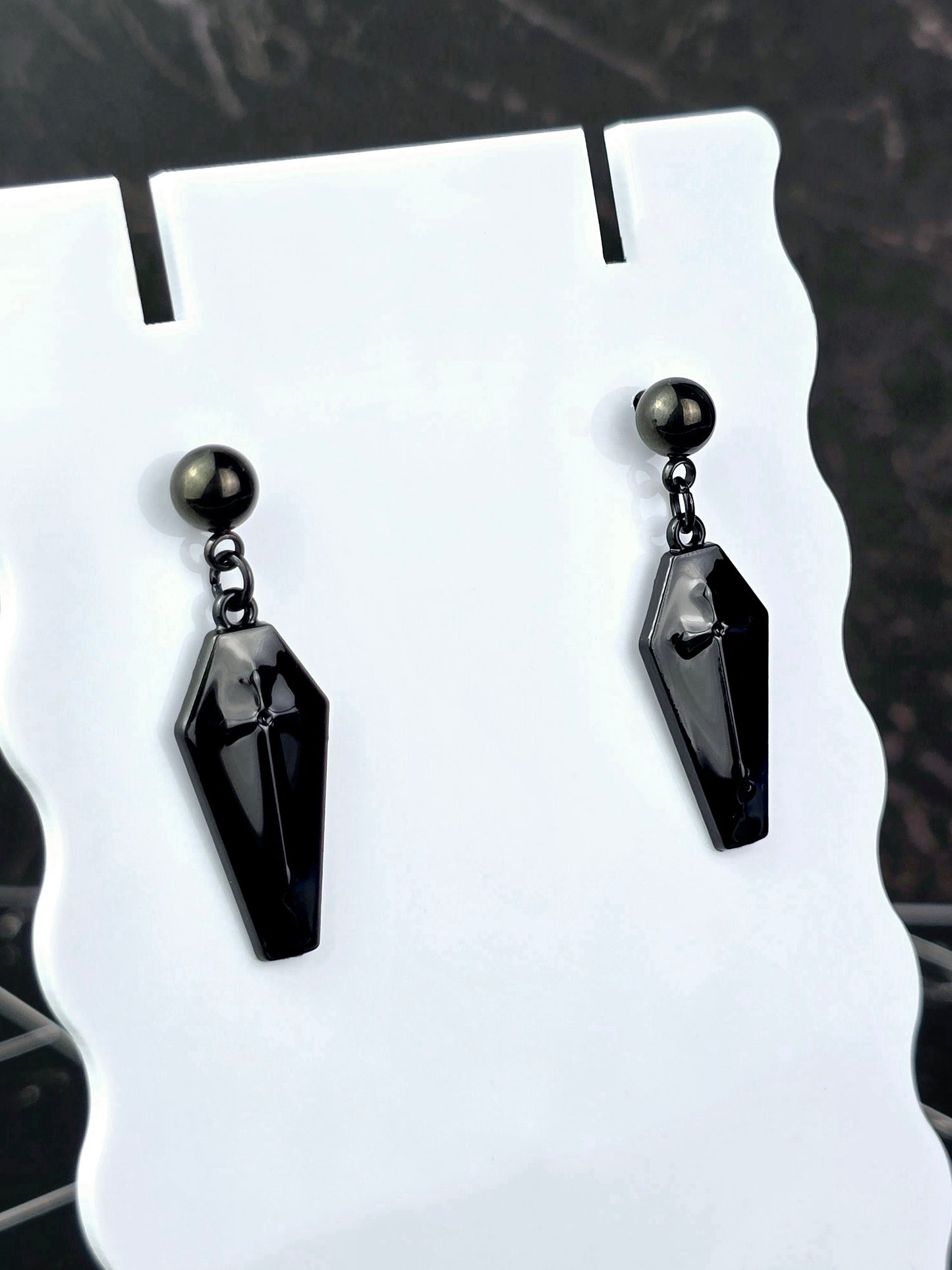 Coffin Dangle Ball Post Earrings