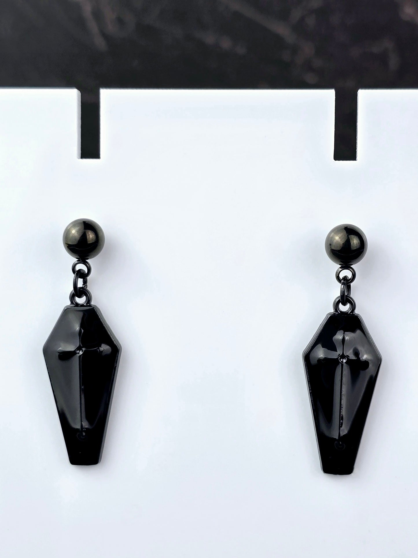 Coffin Dangle Ball Post Earrings