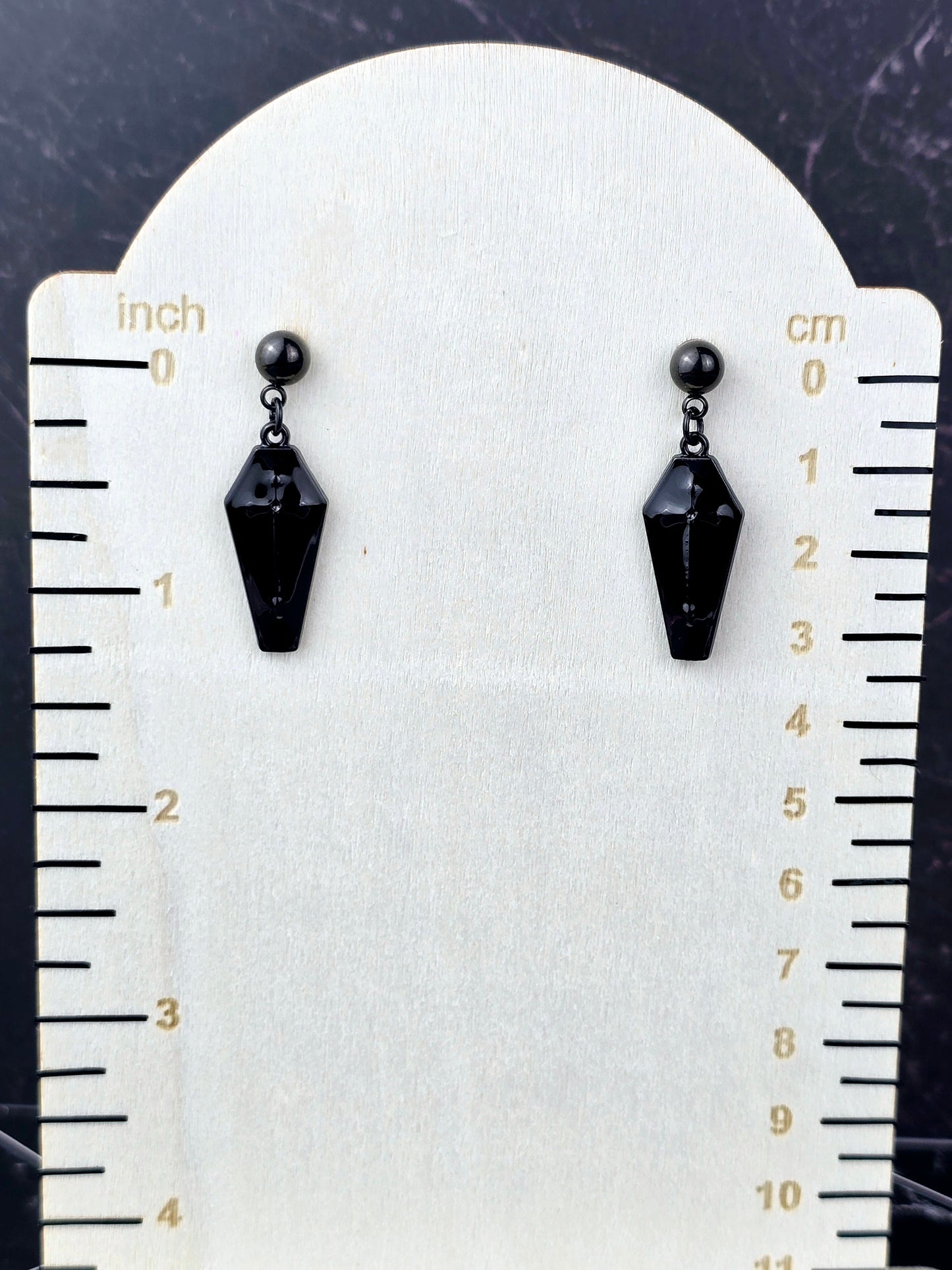 Coffin Dangle Ball Post Earrings