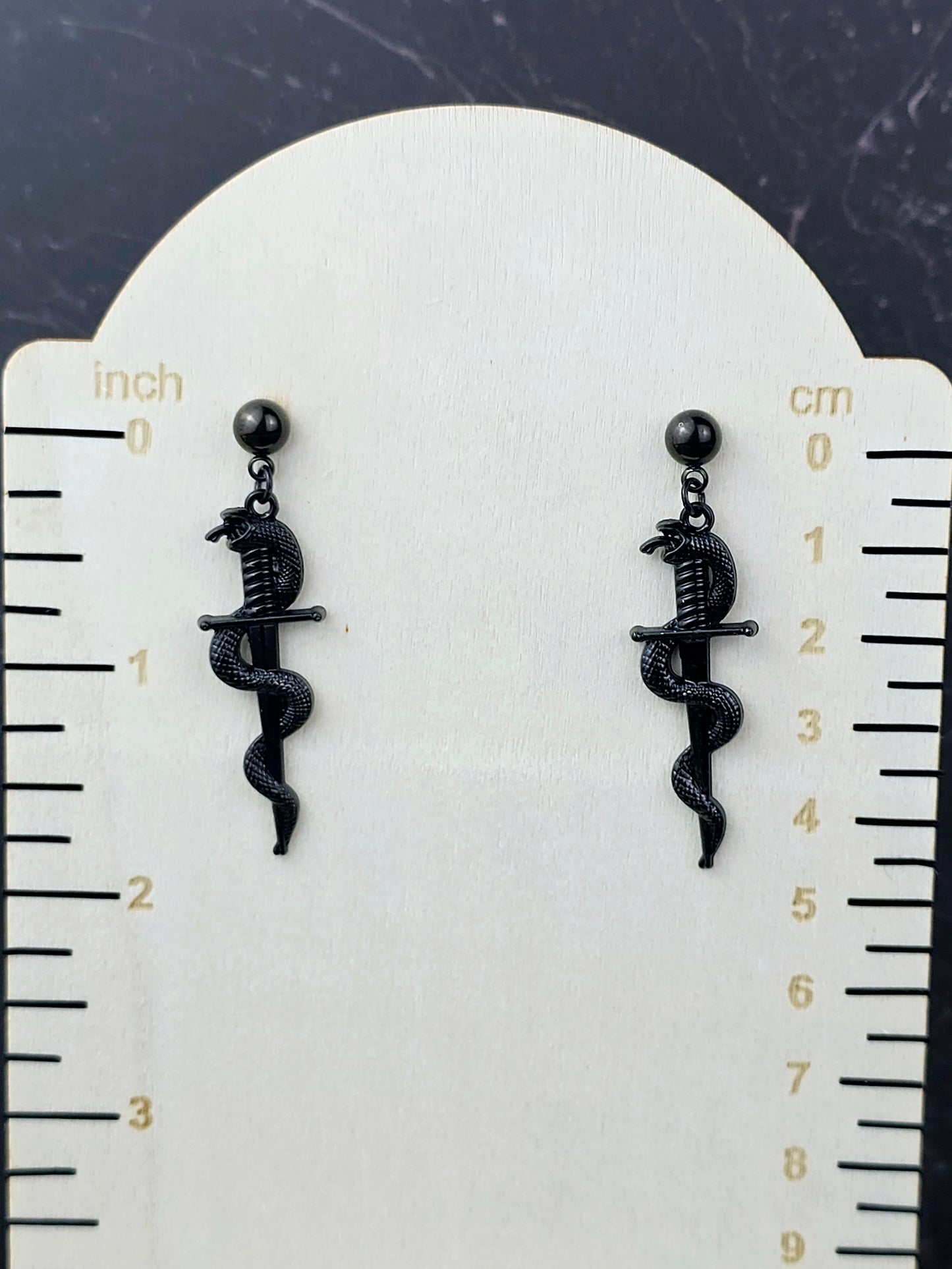 Black Snake & Dagger Ball Post Earrings