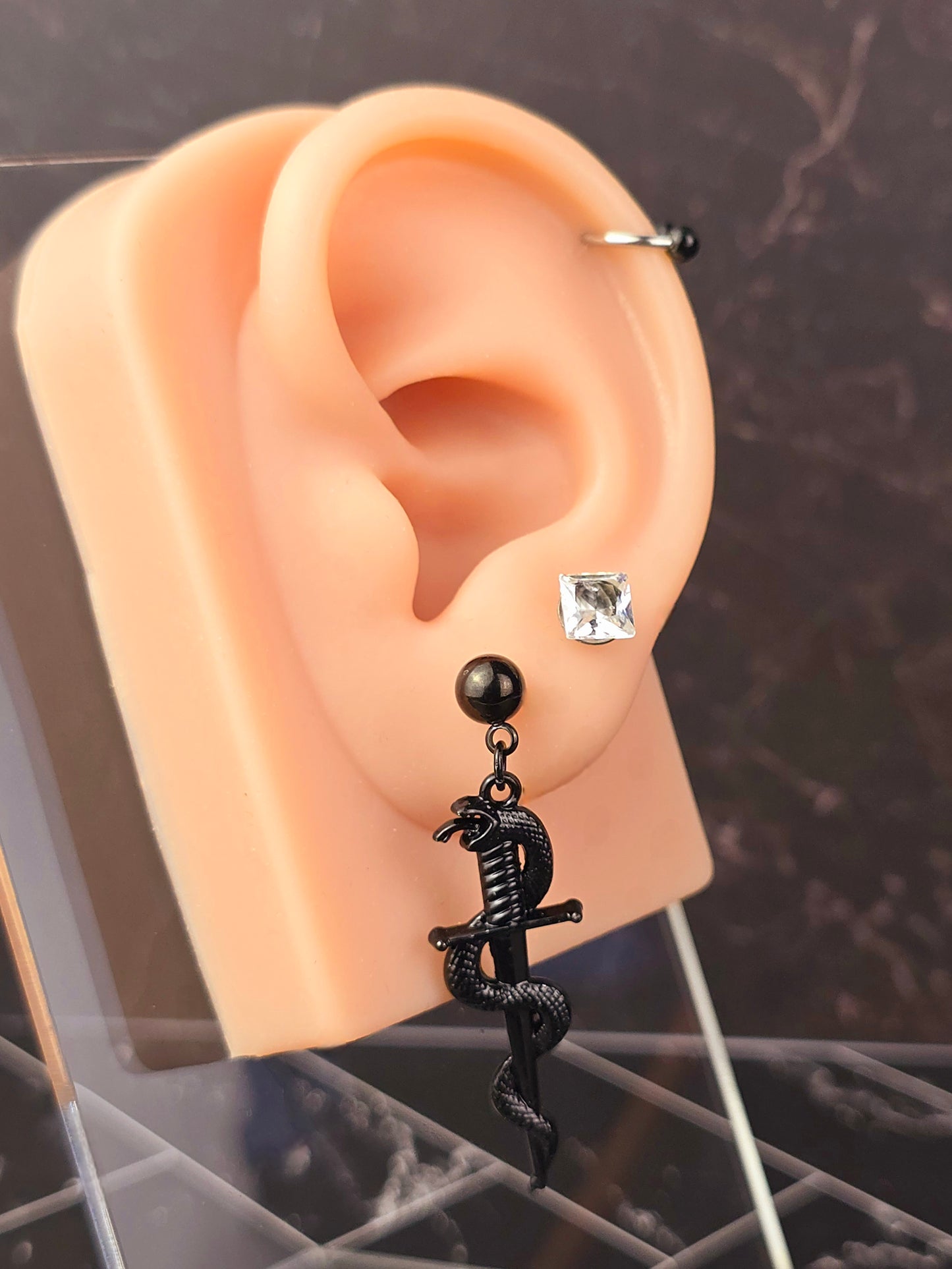 Black Snake & Dagger Ball Post Earrings