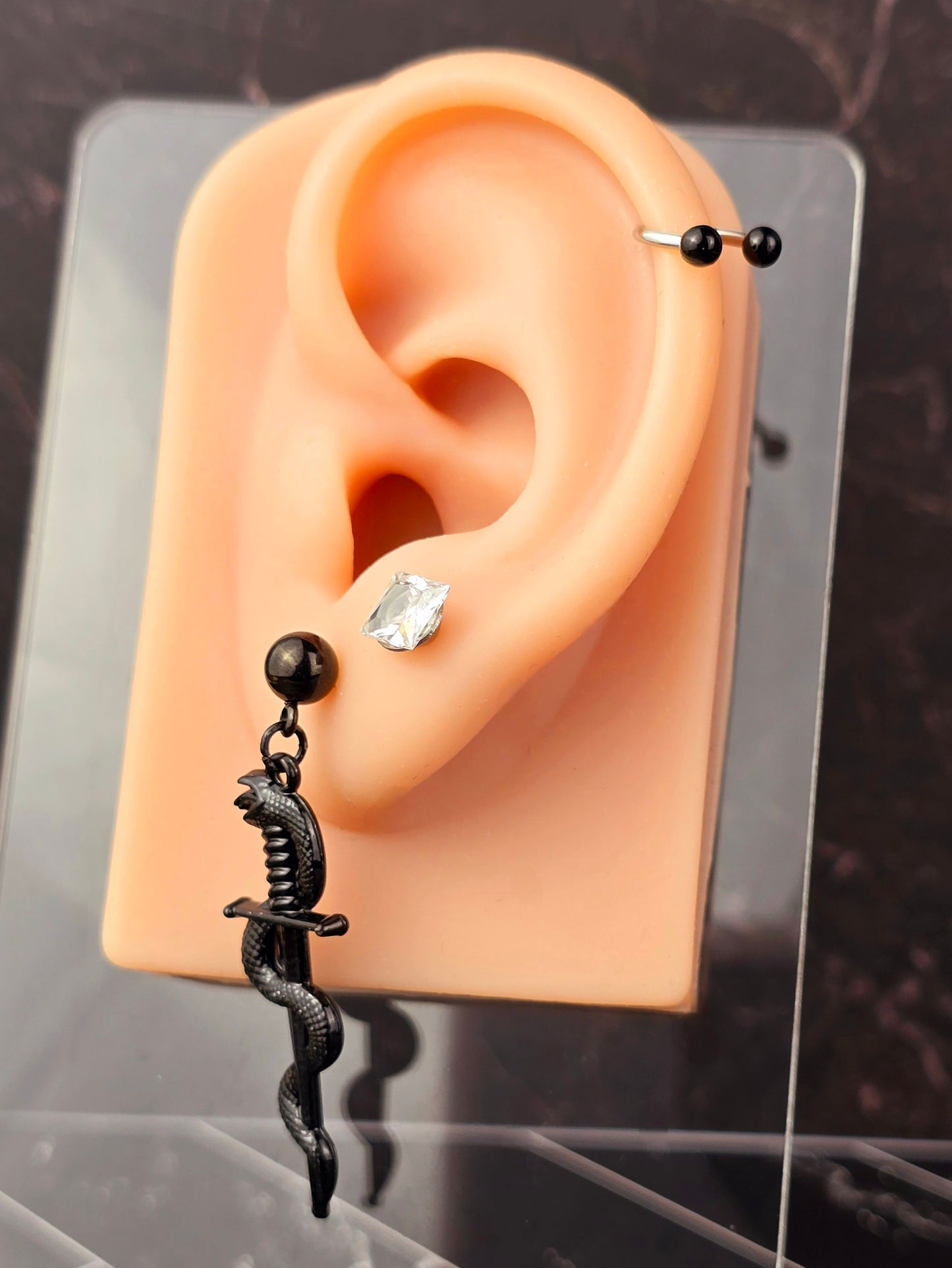 Black Snake & Dagger Ball Post Earrings