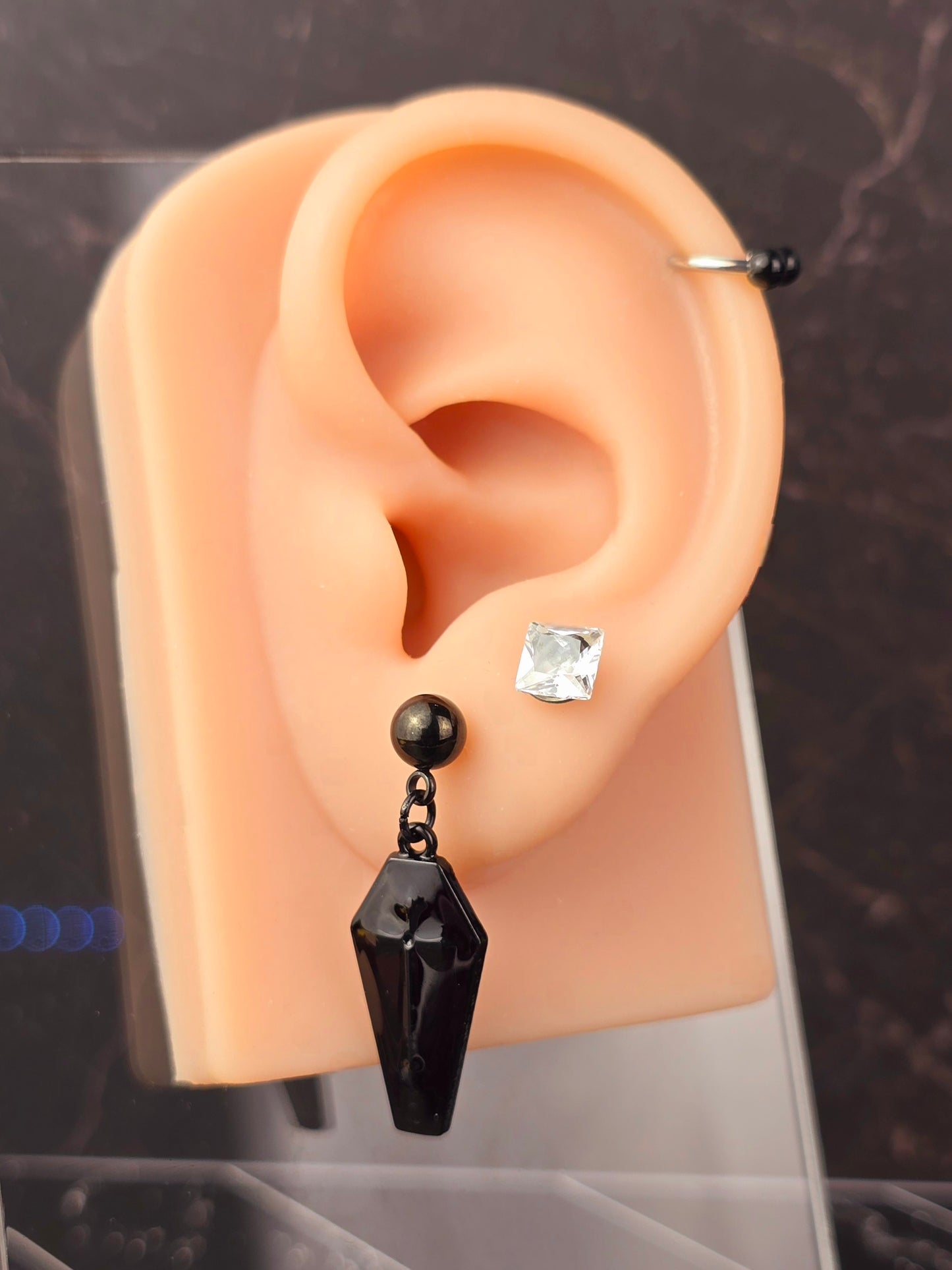 Coffin Dangle Ball Post Earrings