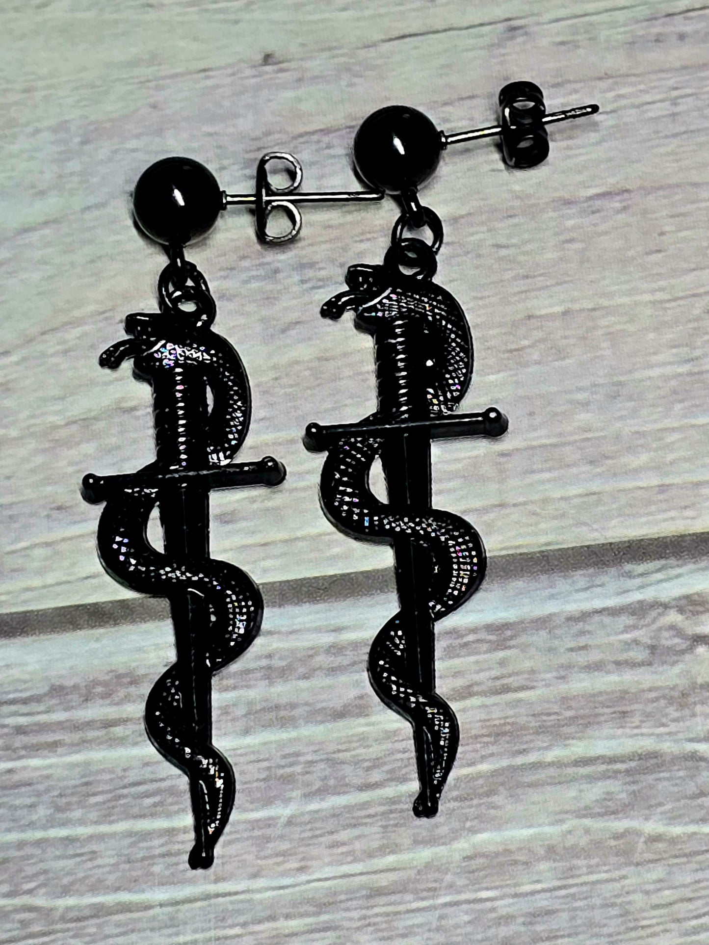 Black Snake & Dagger Ball Post Earrings