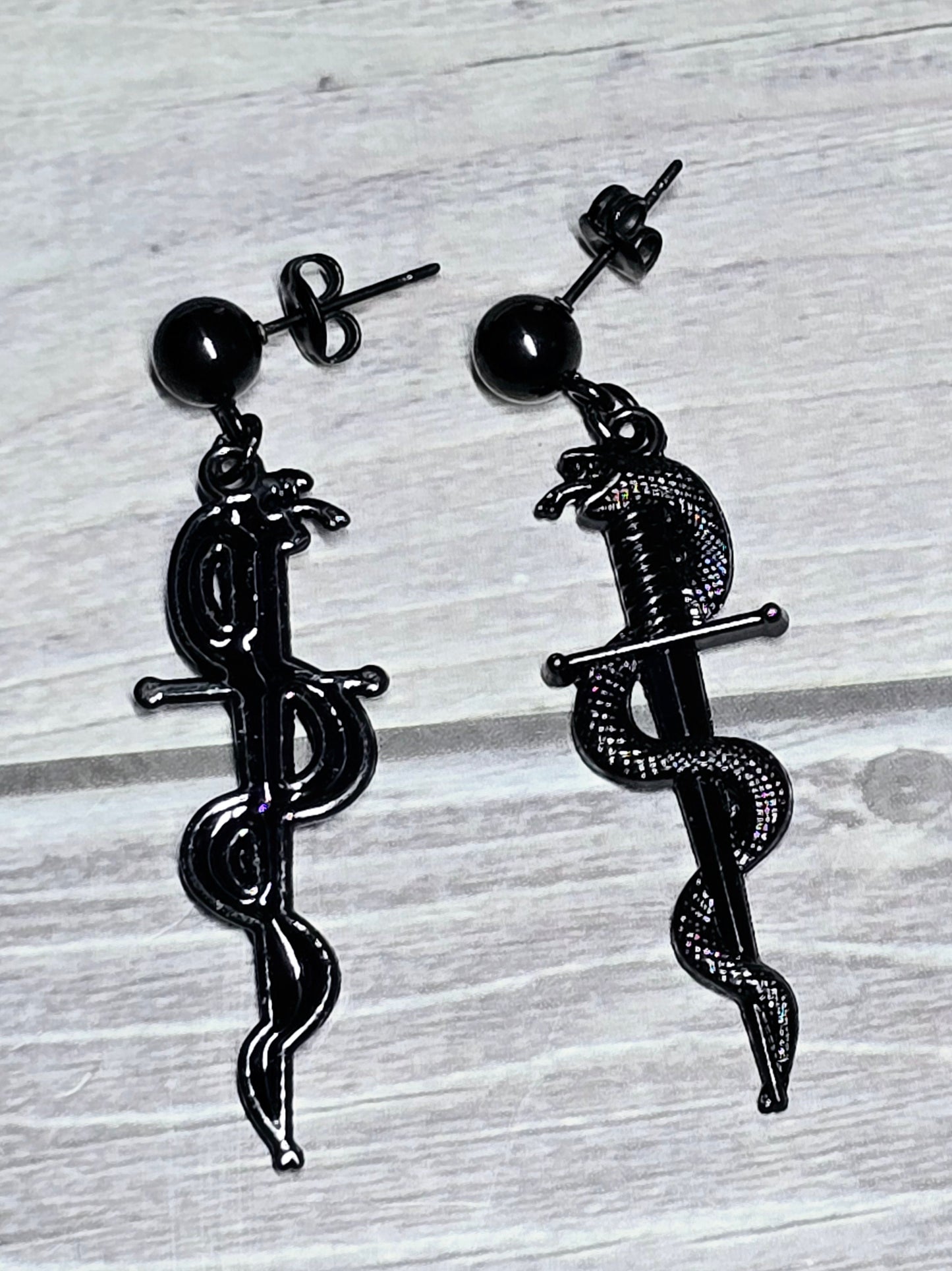 Black Snake & Dagger Ball Post Earrings