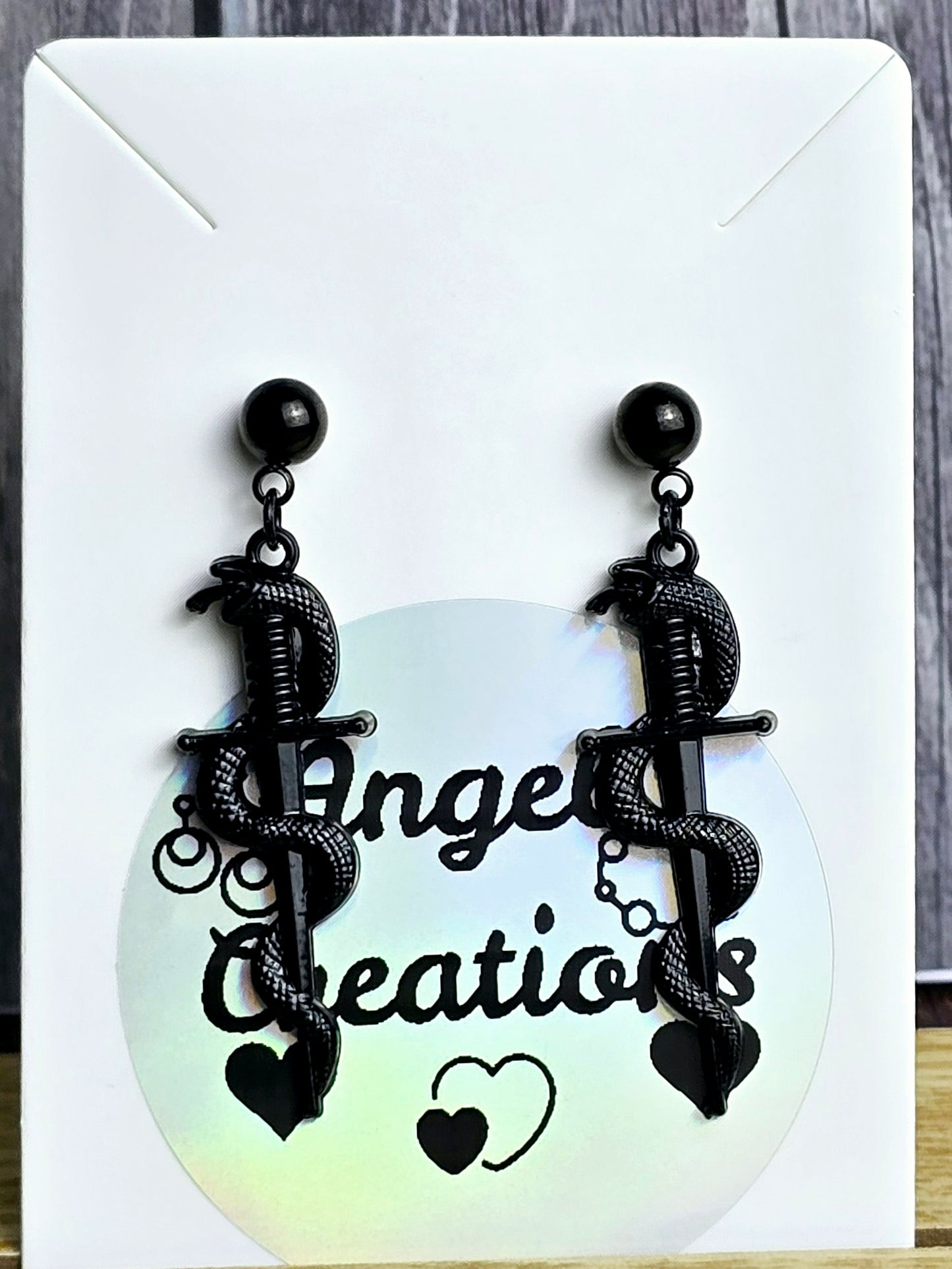 Black Snake & Dagger Ball Post Earrings