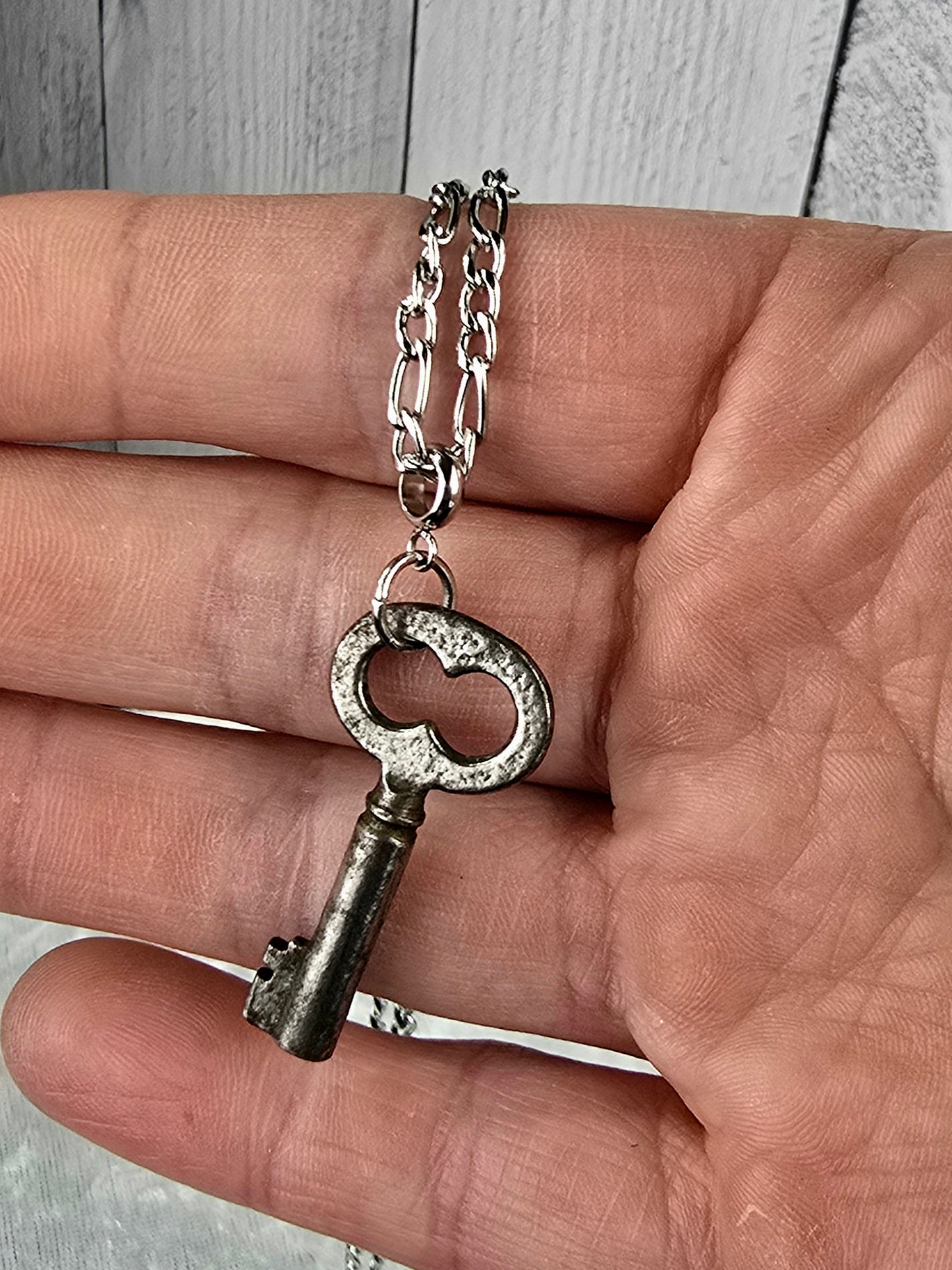 Vintage Skeleton Key Necklace on Stainless Steel Chain