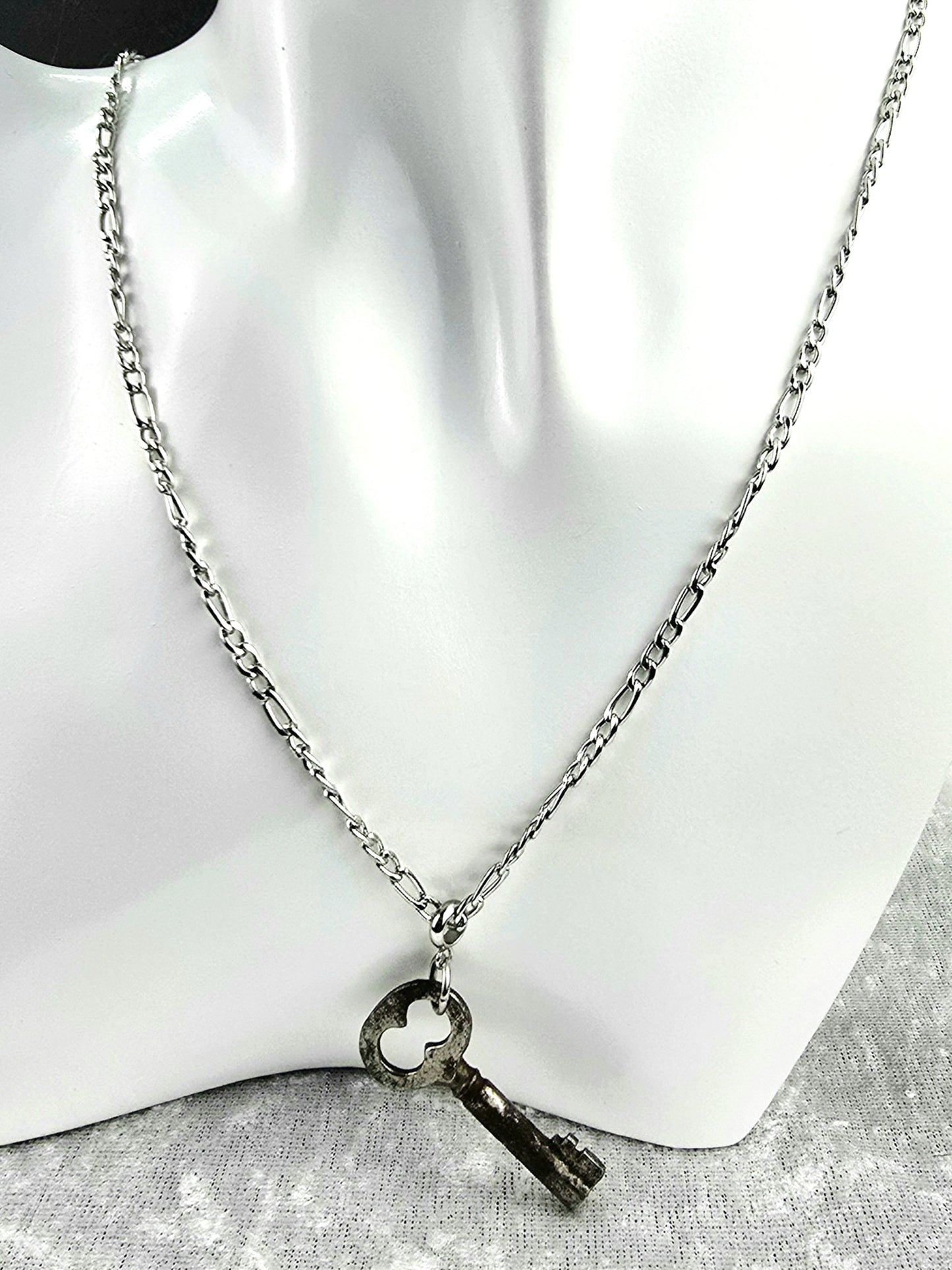 Vintage Skeleton Key Necklace on Stainless Steel Chain