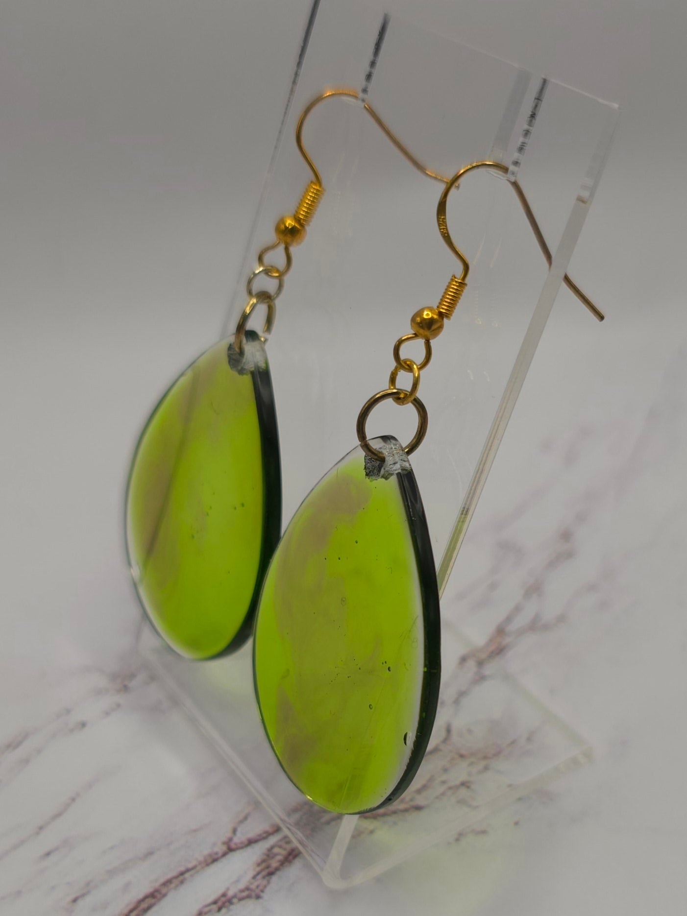 Green Teardrop Resin Earrings