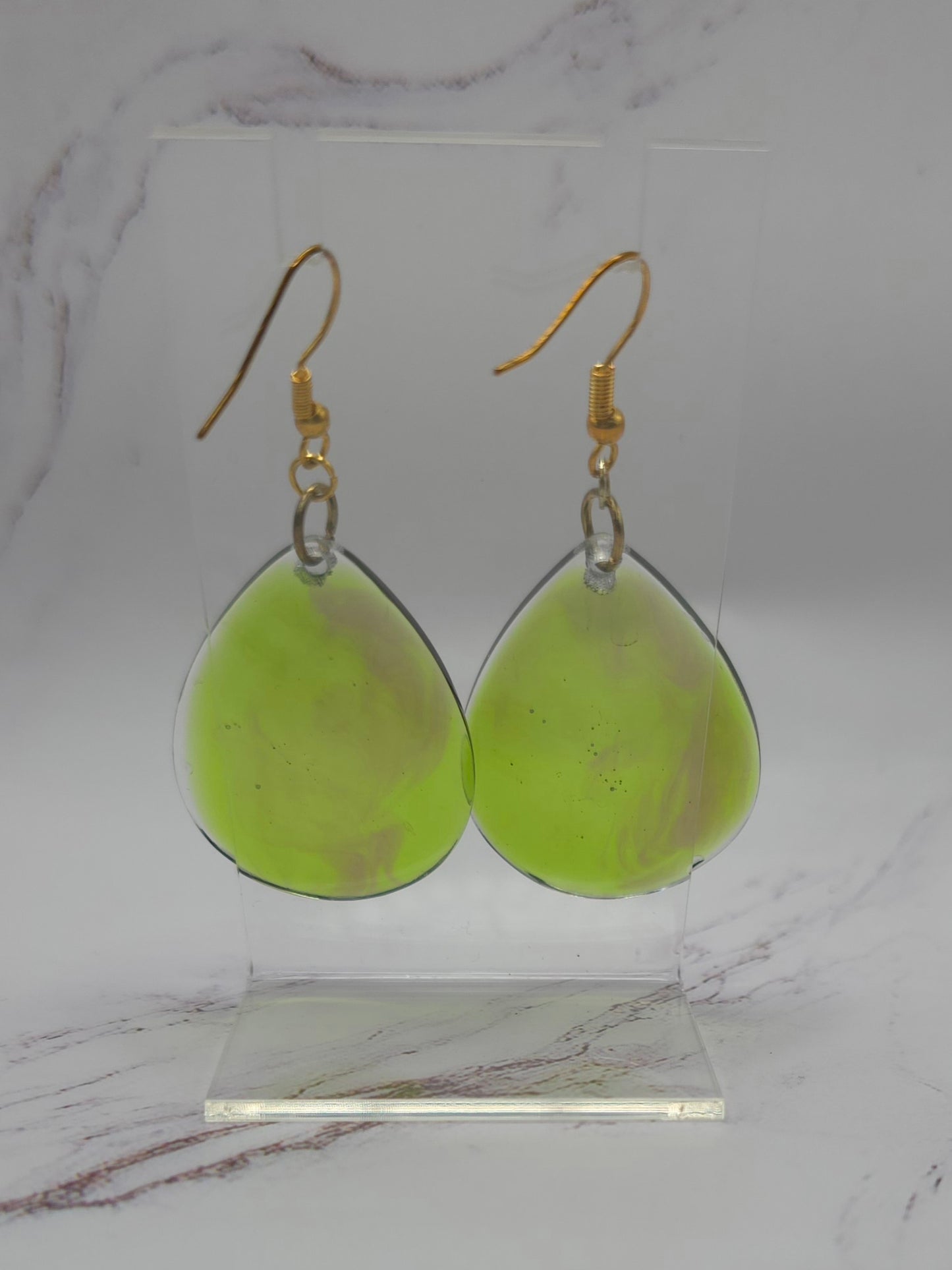 Green Teardrop Resin Earrings