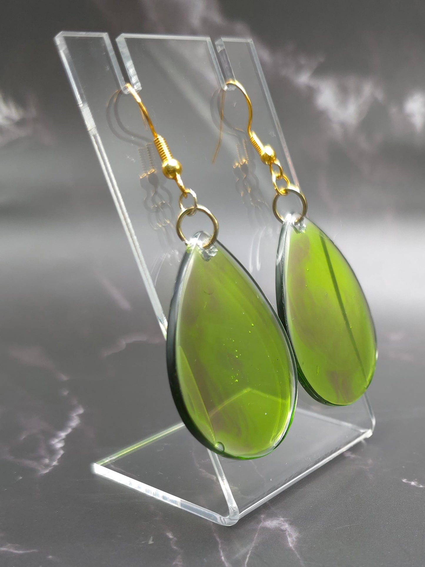 Green Teardrop Resin Earrings