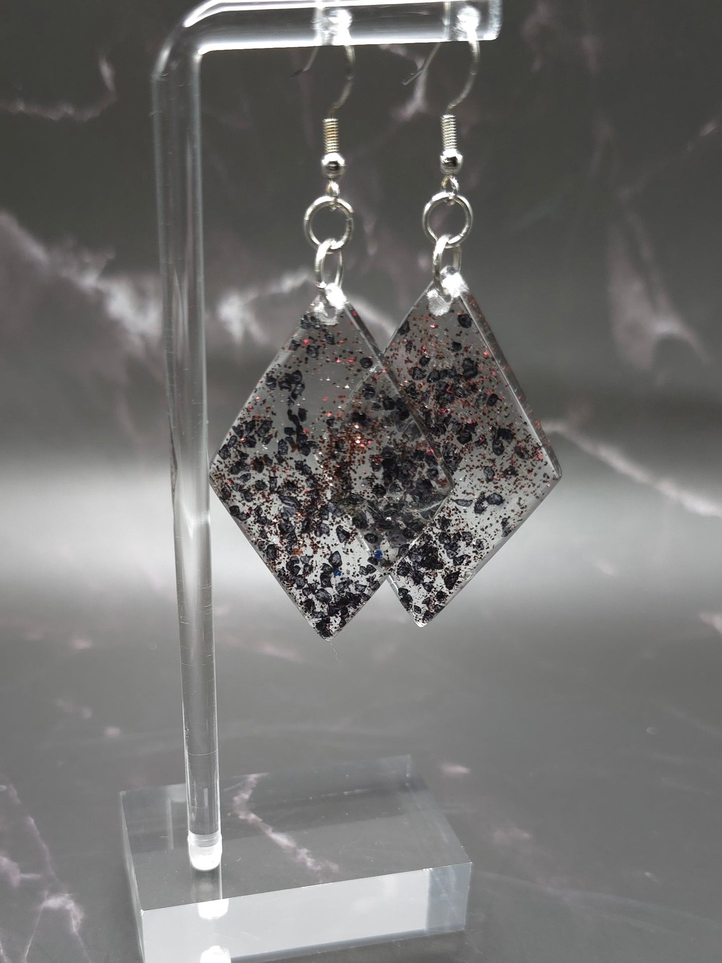 Diamond Black Spotted Resin Earrings