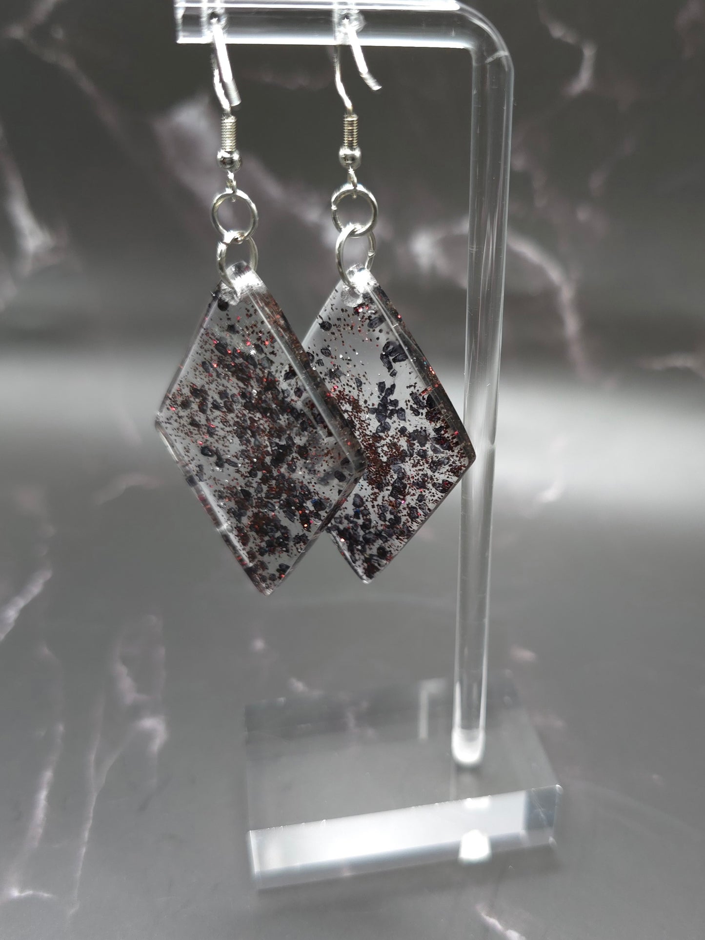 Diamond Black Spotted Resin Earrings