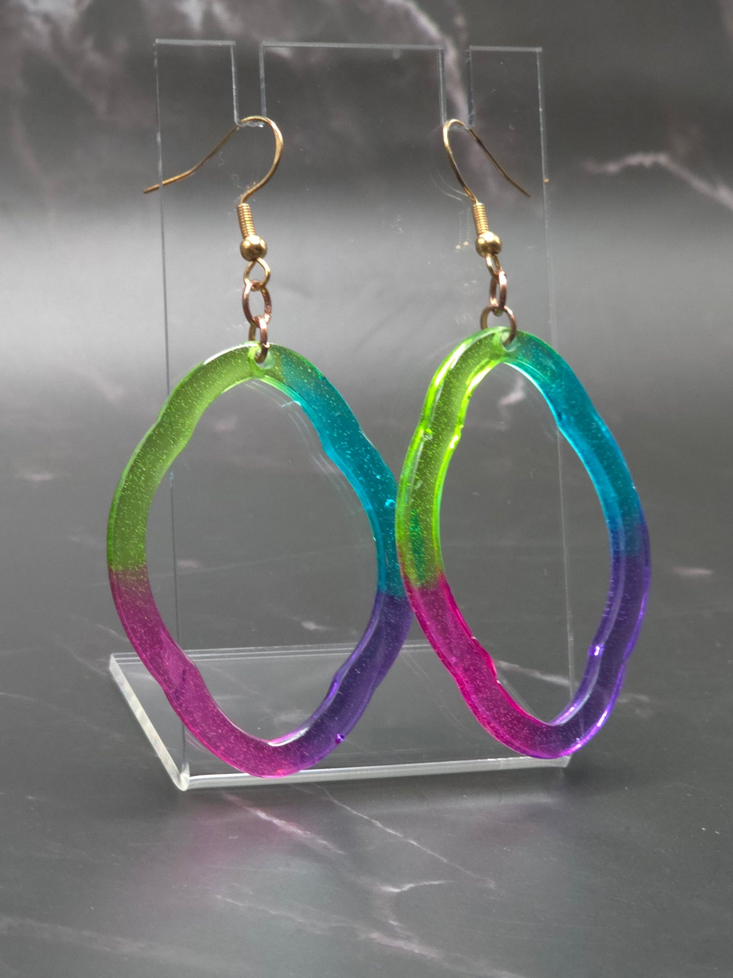 Rainbow Hoop Resin Earrings