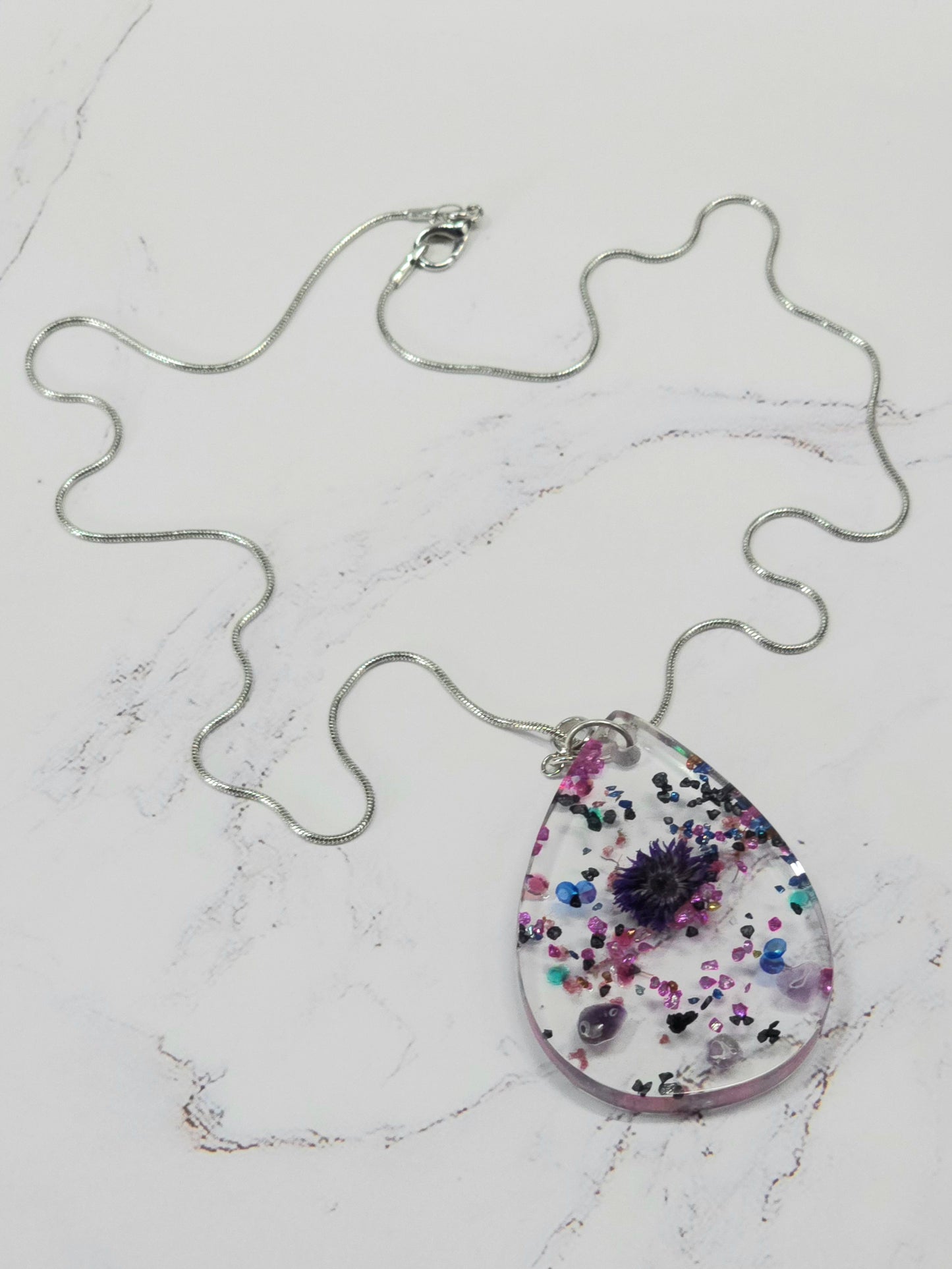 Teardrop Flower Resin Necklace