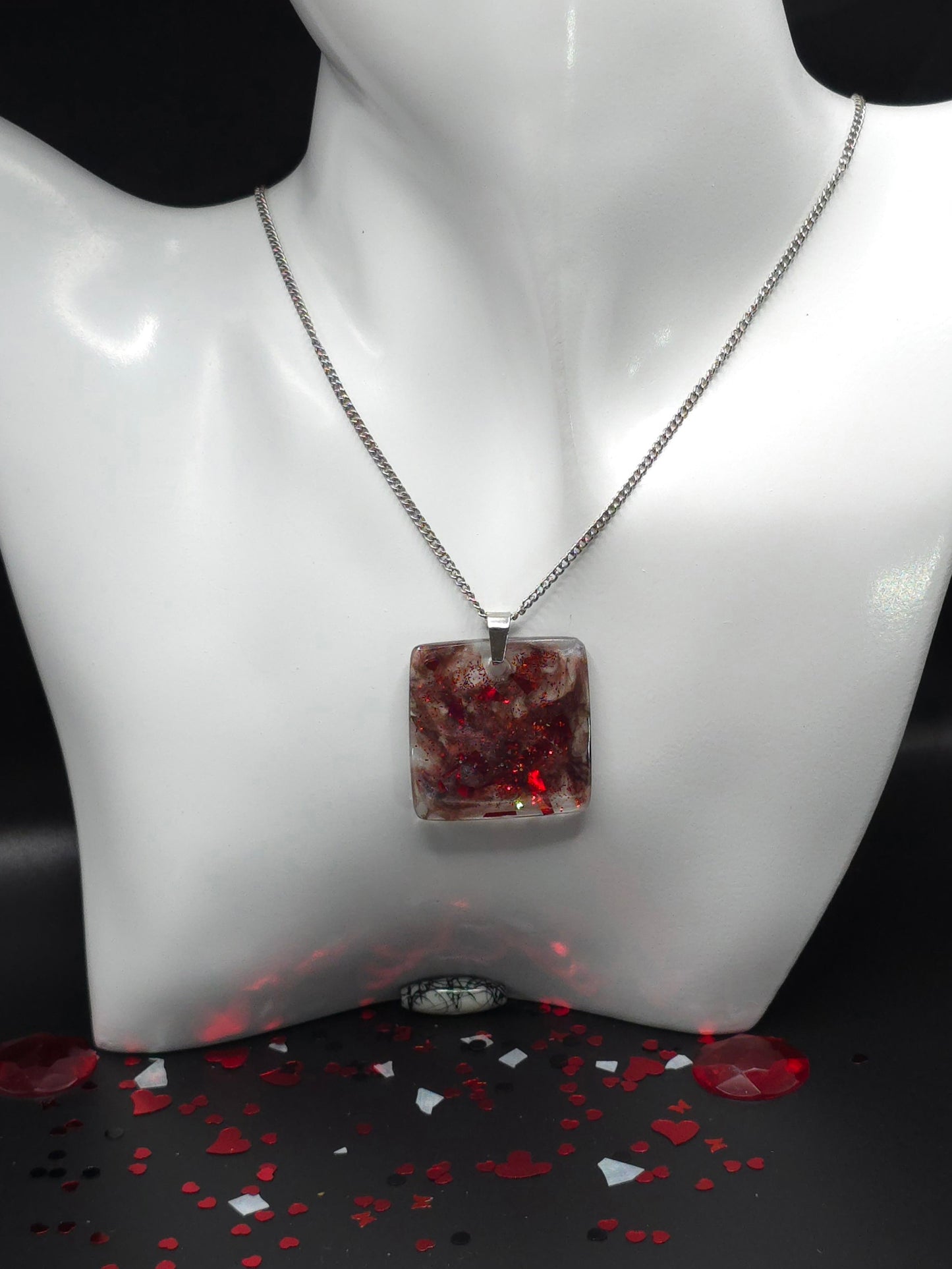 Red Swirl Resin Necklace