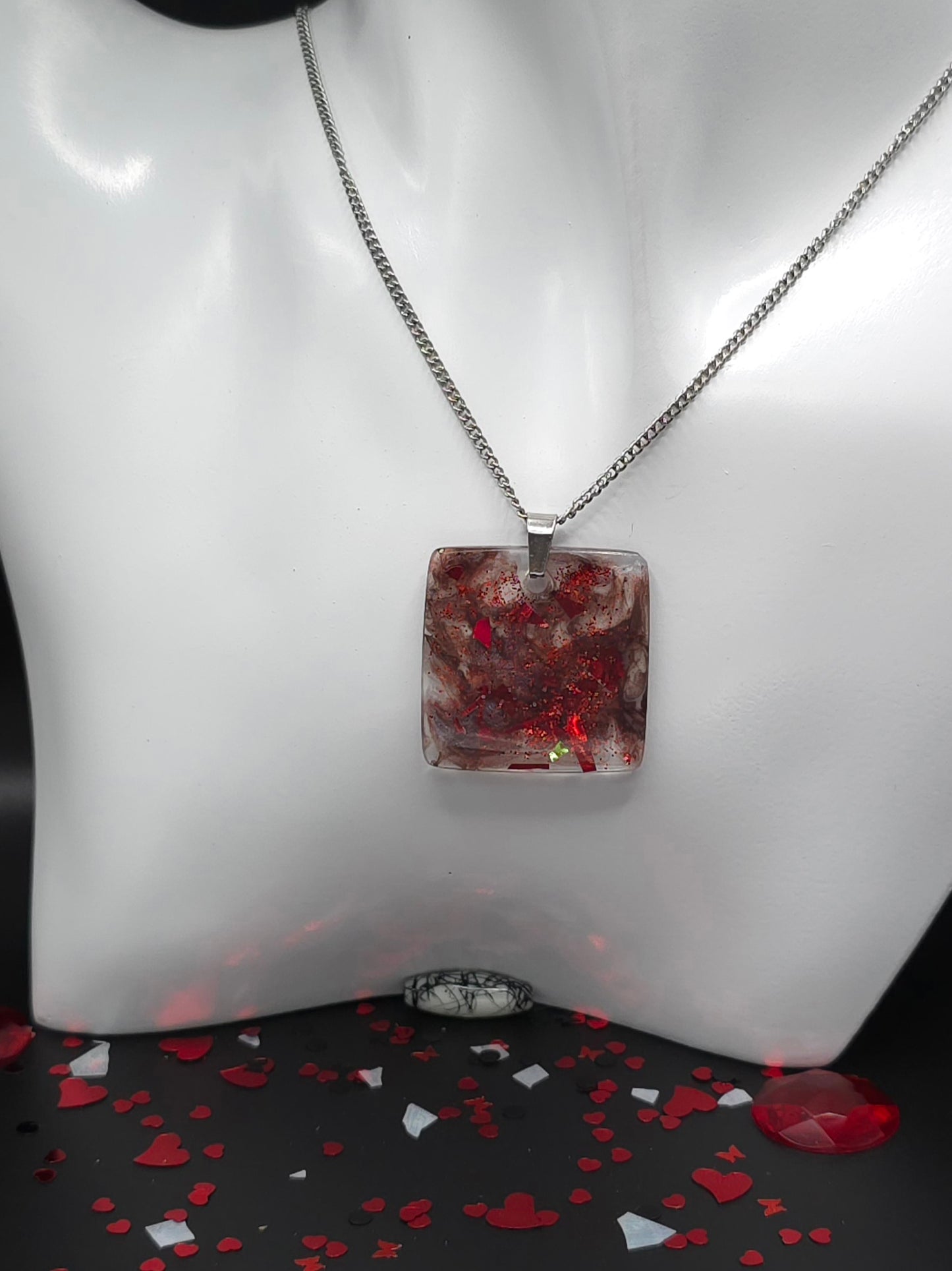 Red Swirl Resin Necklace