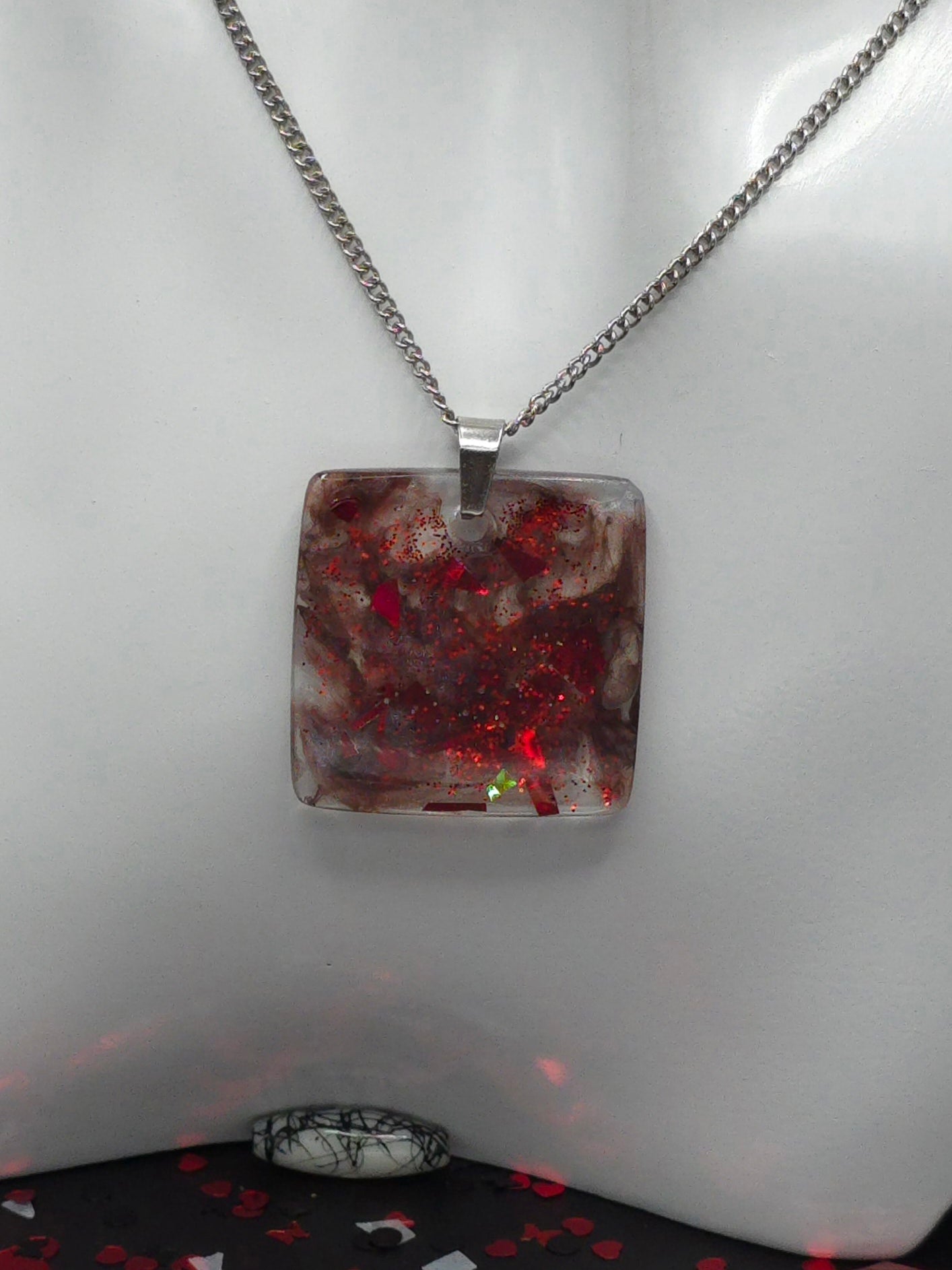 Red Swirl Resin Necklace